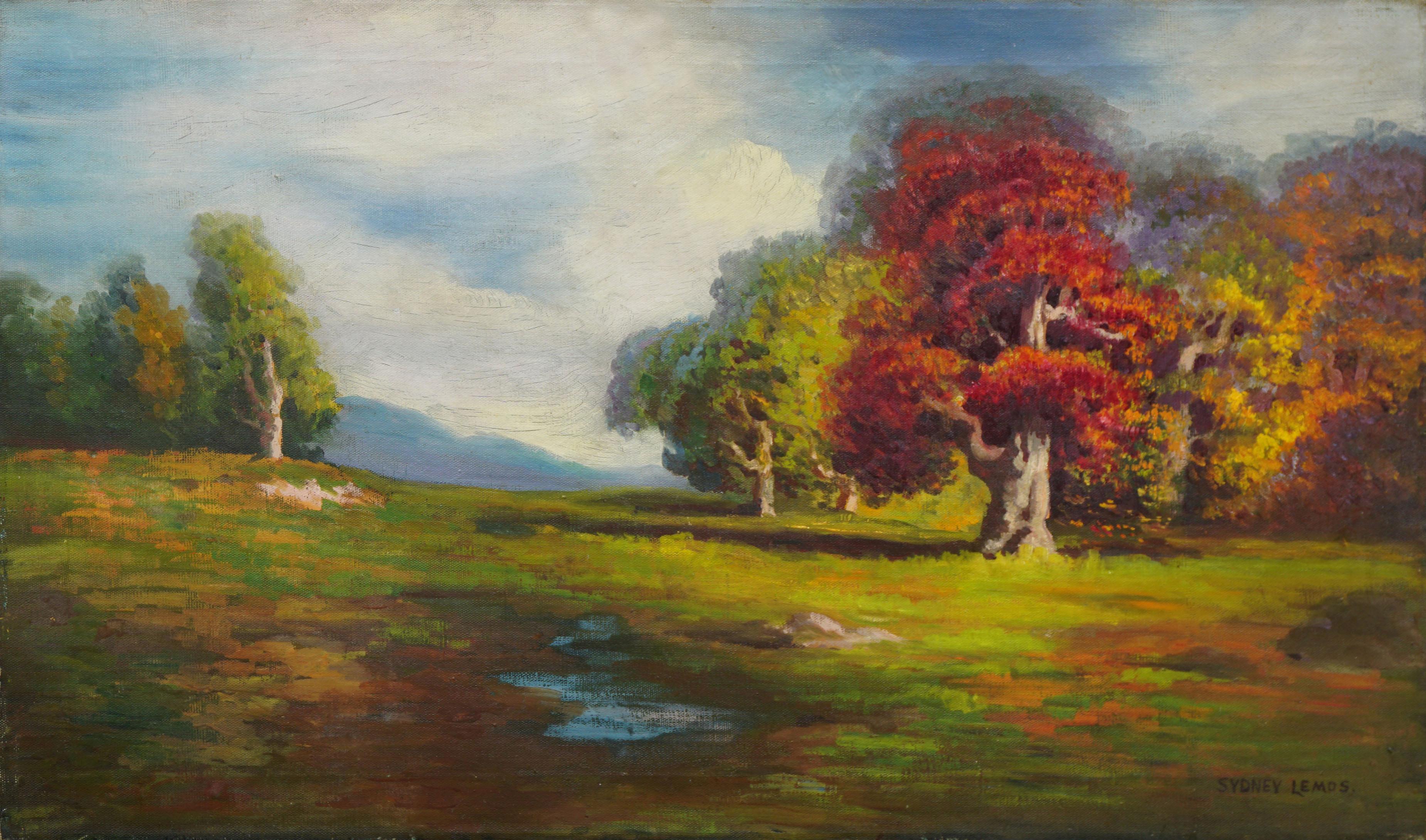 Sydney Lemos Landscape Painting - 1920's Northern California Autumn Oak Trees Landscape 
