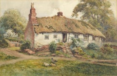 Early 20th Century Country Cottage Landscape with Ducks