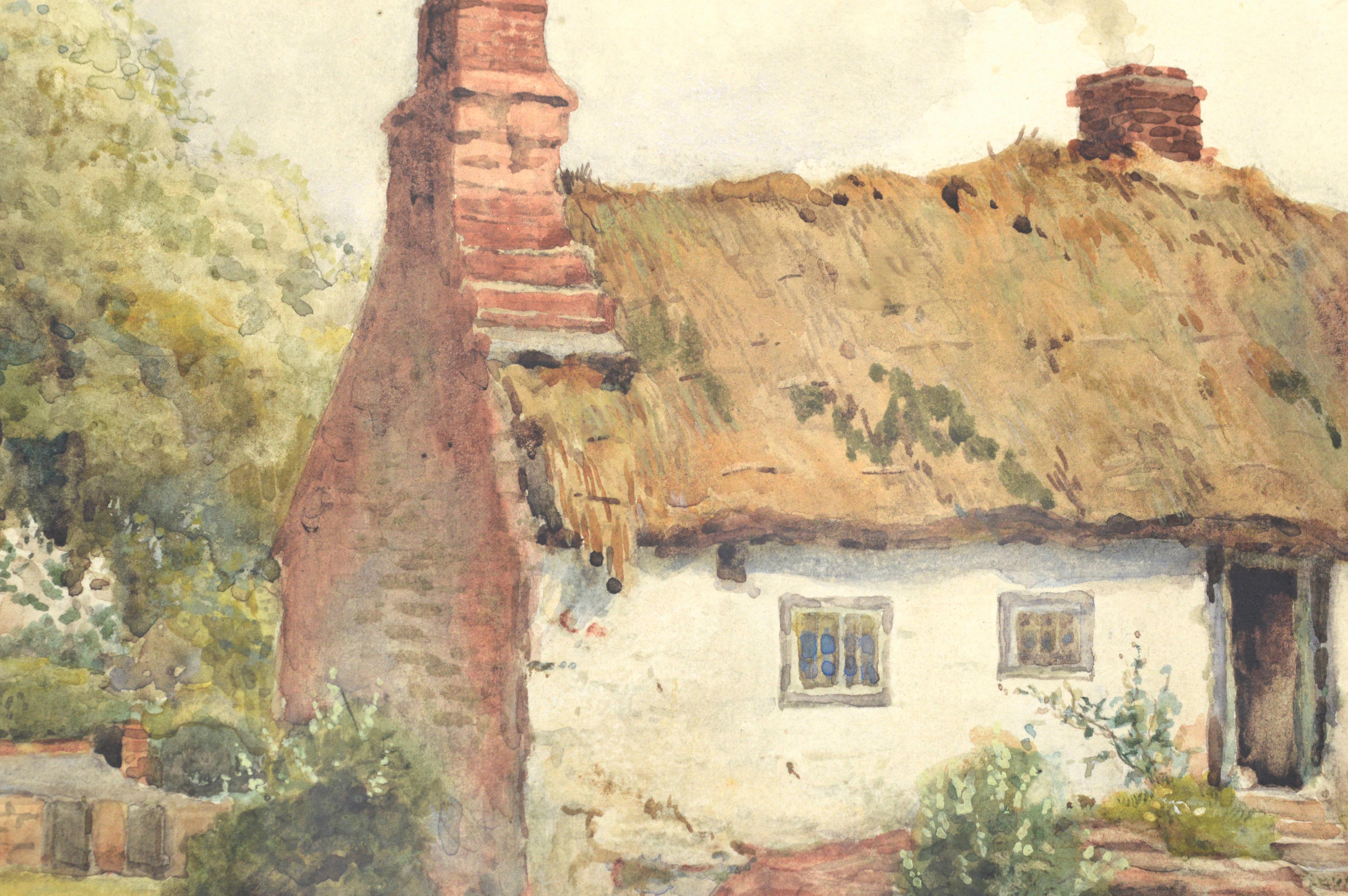 Early 20th Century Country Cottage Landscape with Ducks  - Realist Art by Joshua Fisher