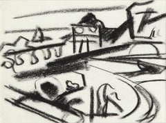 Abstrakte San Francisco Bay Line-Zeichnungslandschaft aus der Mitte des Jahrhunderts