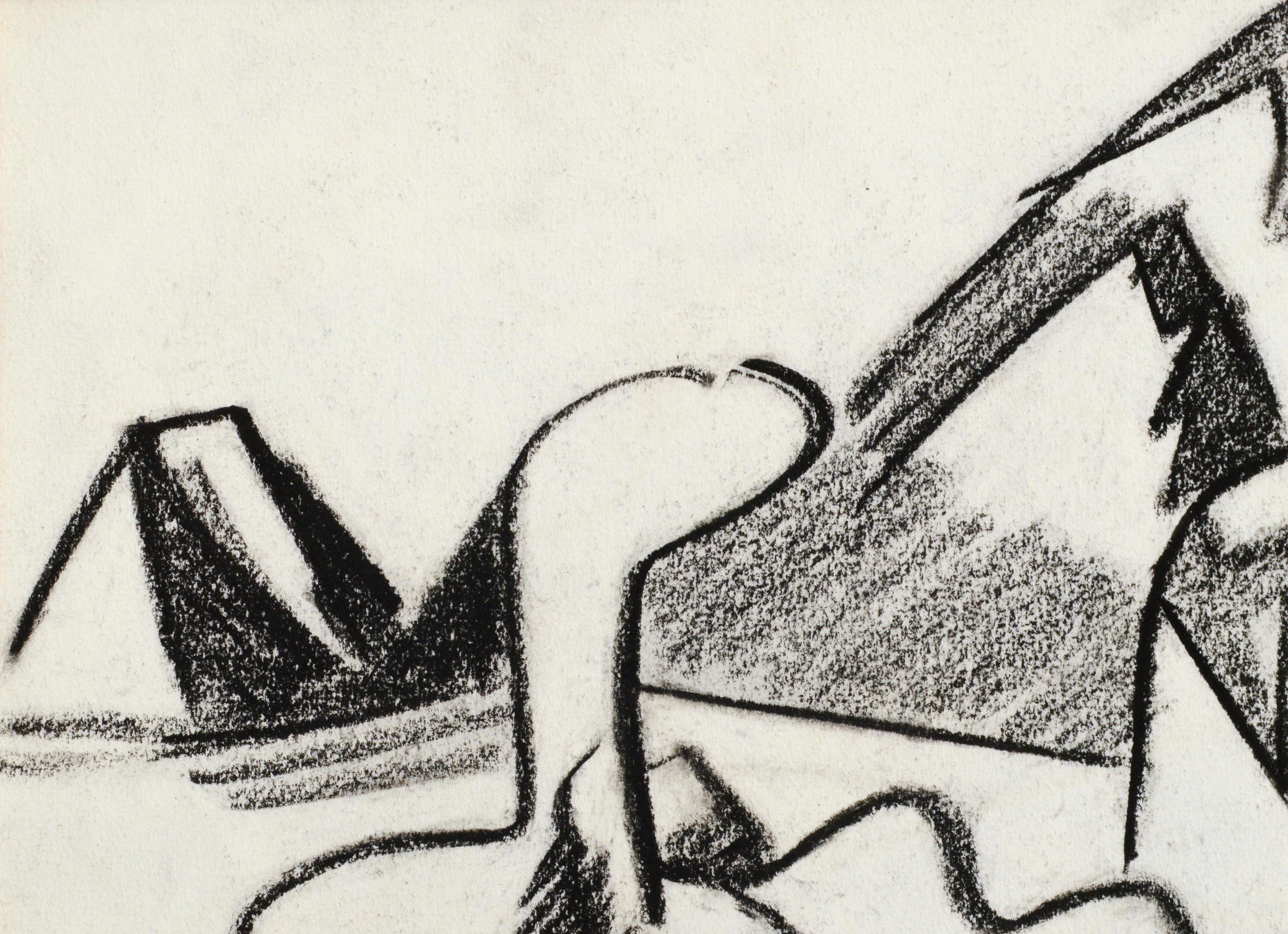 Paisaje Abstracto de Mediados de Siglo del Área de la Bahía, Dibujo al Pastel en Blanco y Negro - Art Geométrico abstracto de Erle Loran