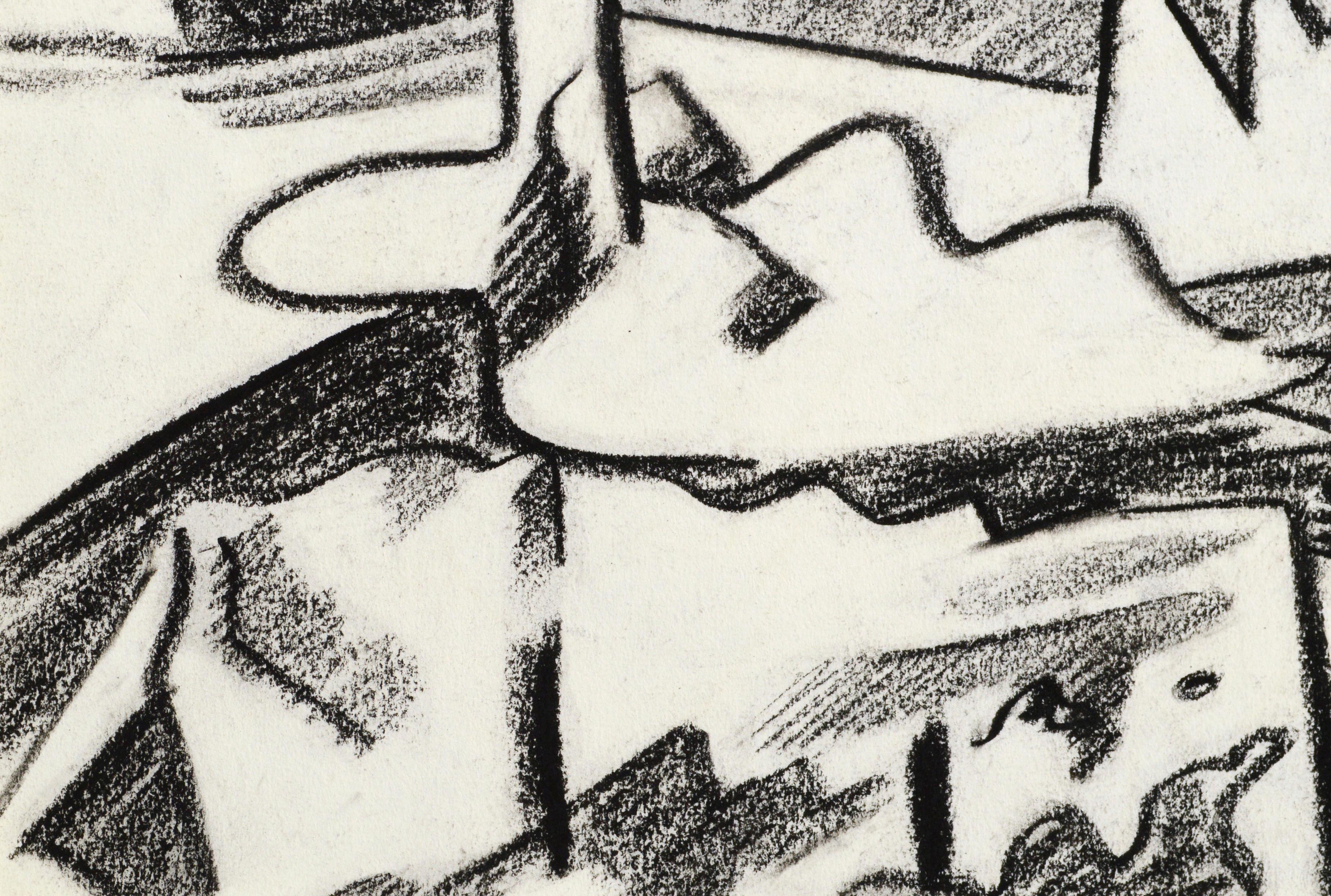Bold abstract black and white pastel landscape drawing by Erle Loran (American, 1905-1999). Unsigned, but was acquired from the estate of the artist. Presented in a new black mat with foam core backing. Provenance: Estate of Earle Loran; David