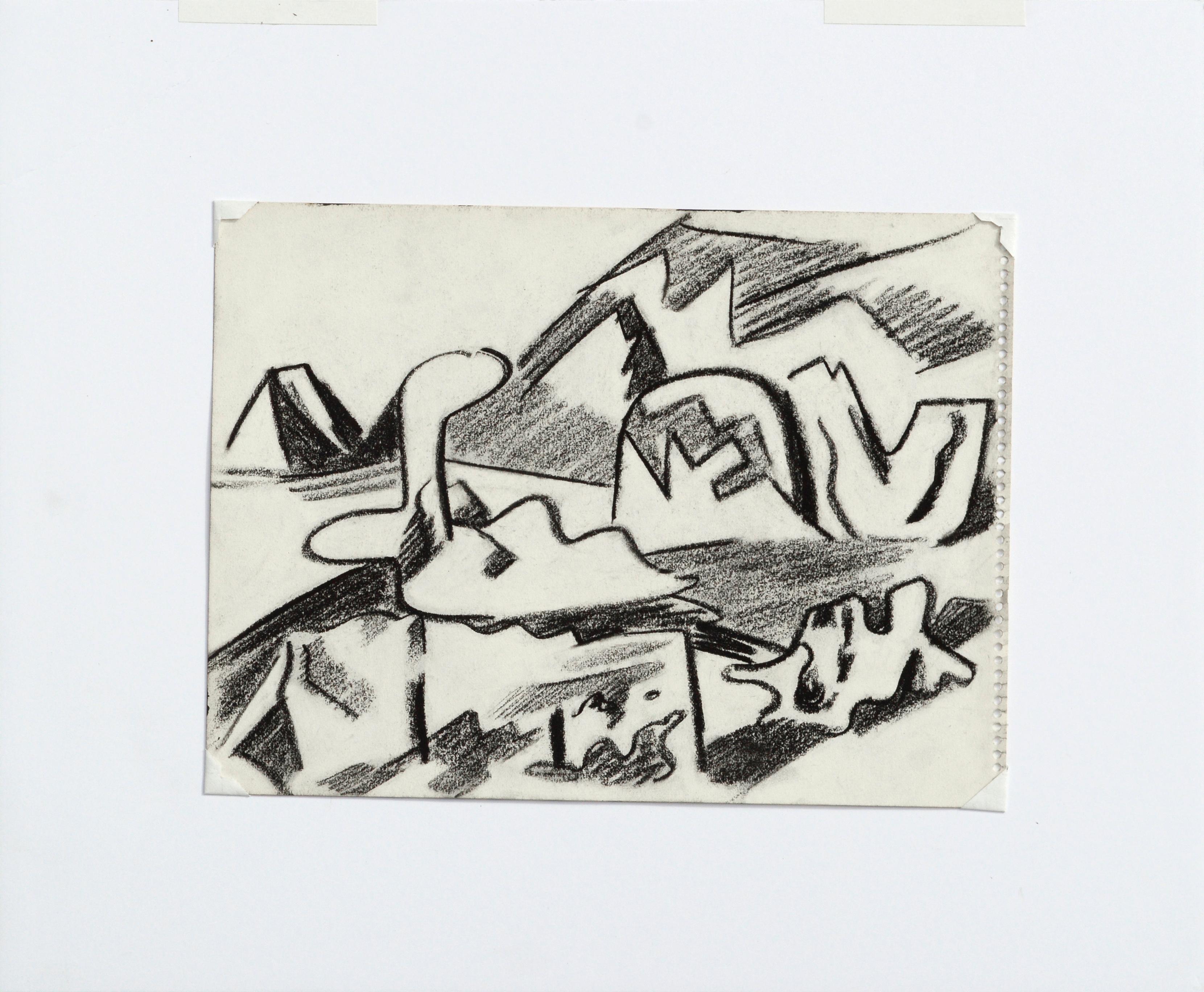 Paisaje Abstracto de Mediados de Siglo del Área de la Bahía, Dibujo al Pastel en Blanco y Negro en venta 3