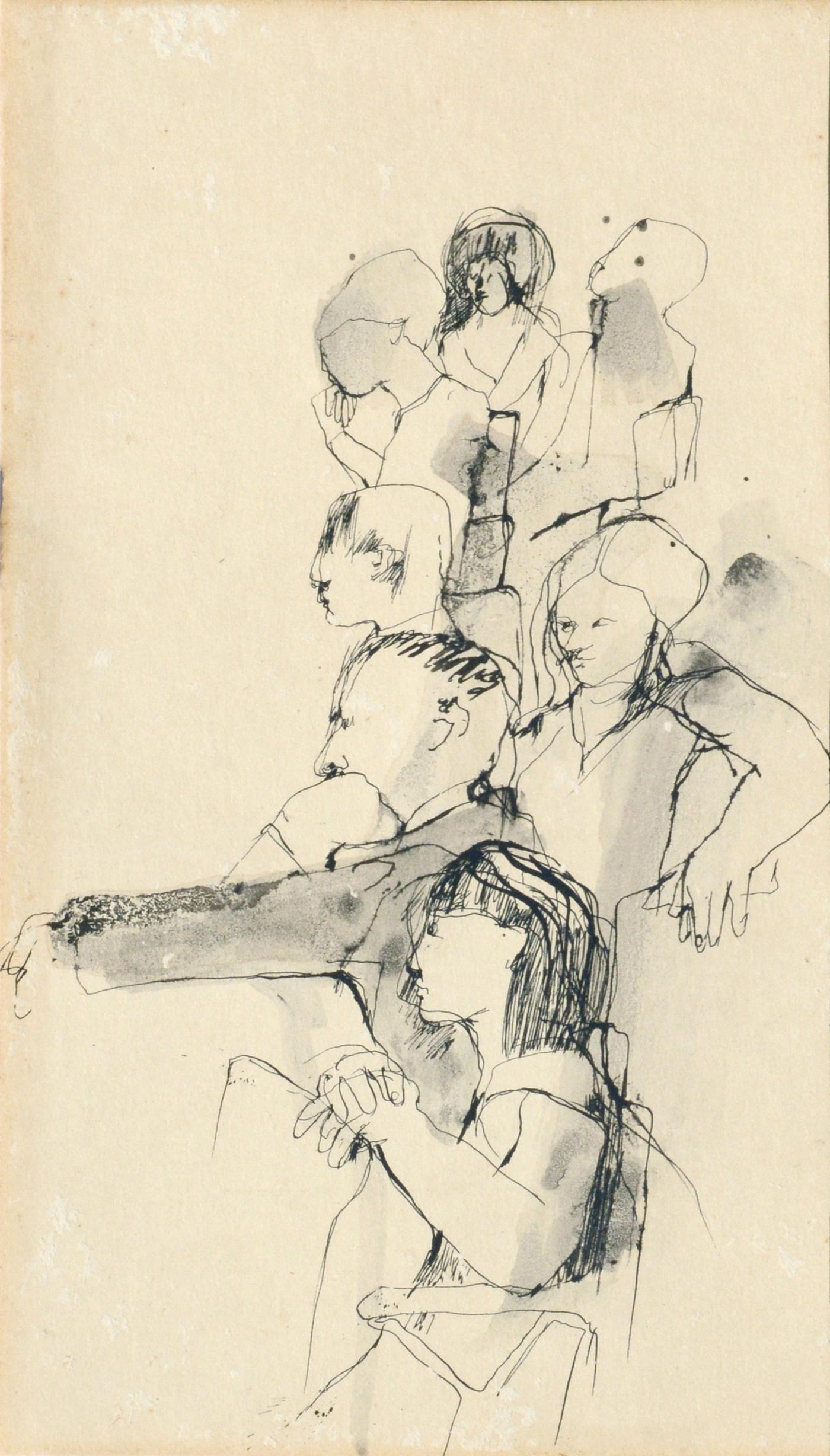 The Sketch Class, Figurative Study Line Drawing  - Art by David Rosen (b.1912)