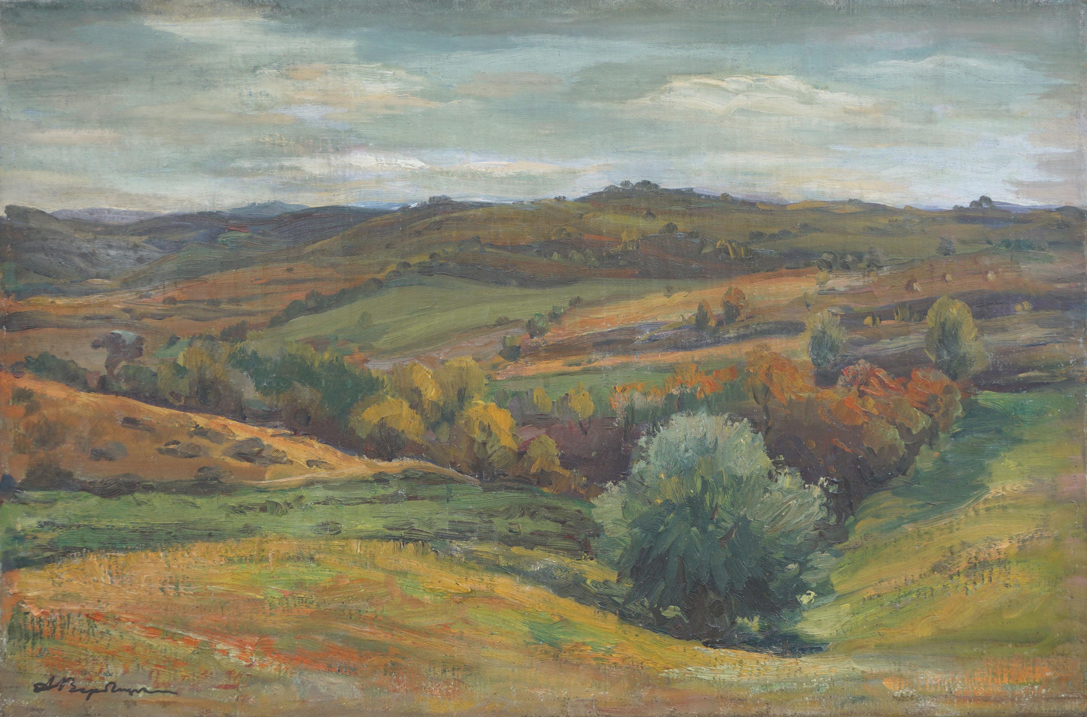 Mid Century Impressionist Autumn Rolling Hills Landscape
