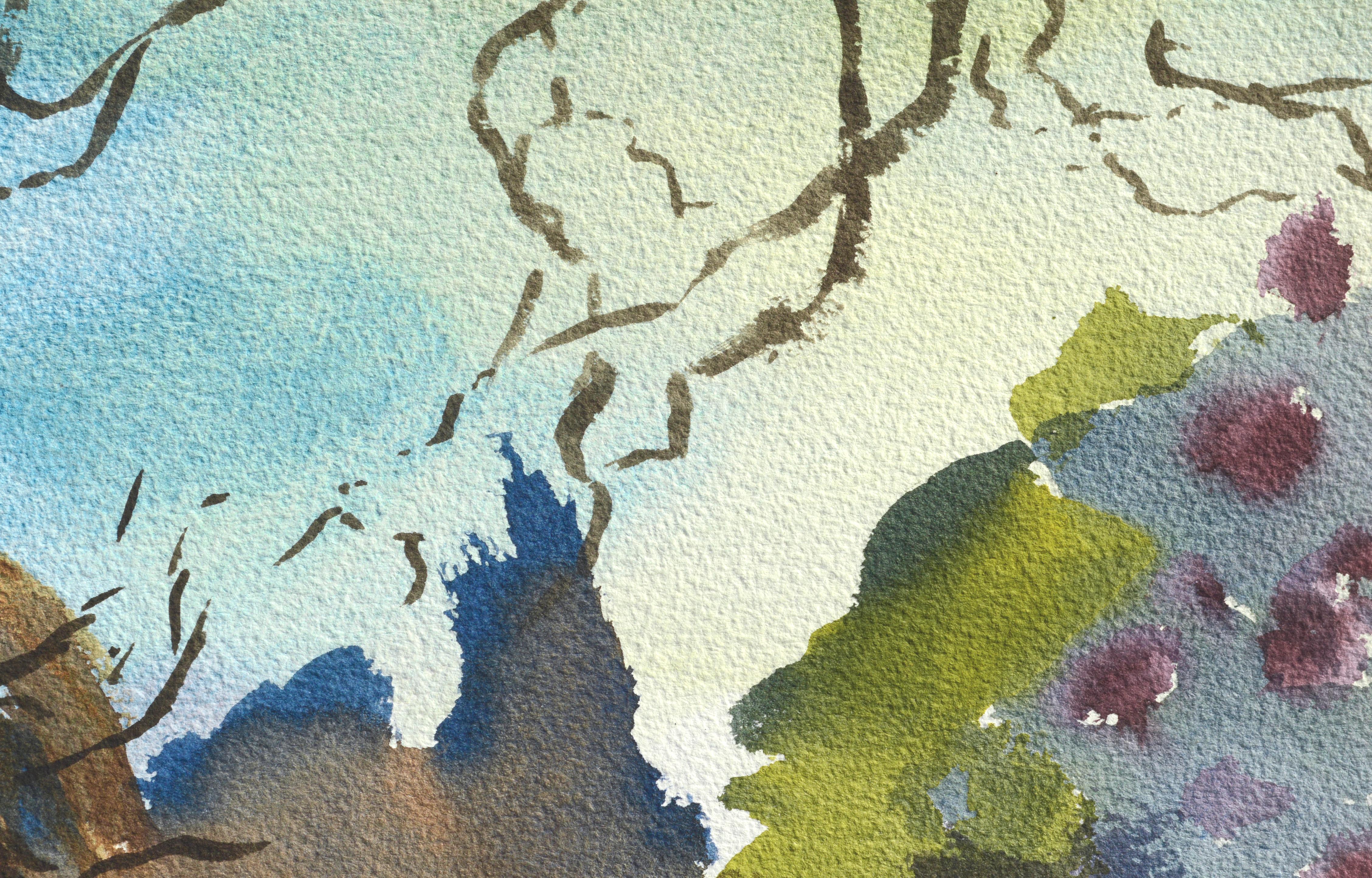 Fauvistisch-aquarell-Landschaft mit windendem Weidenbaum (Fauvismus), Art, von Les Anderson