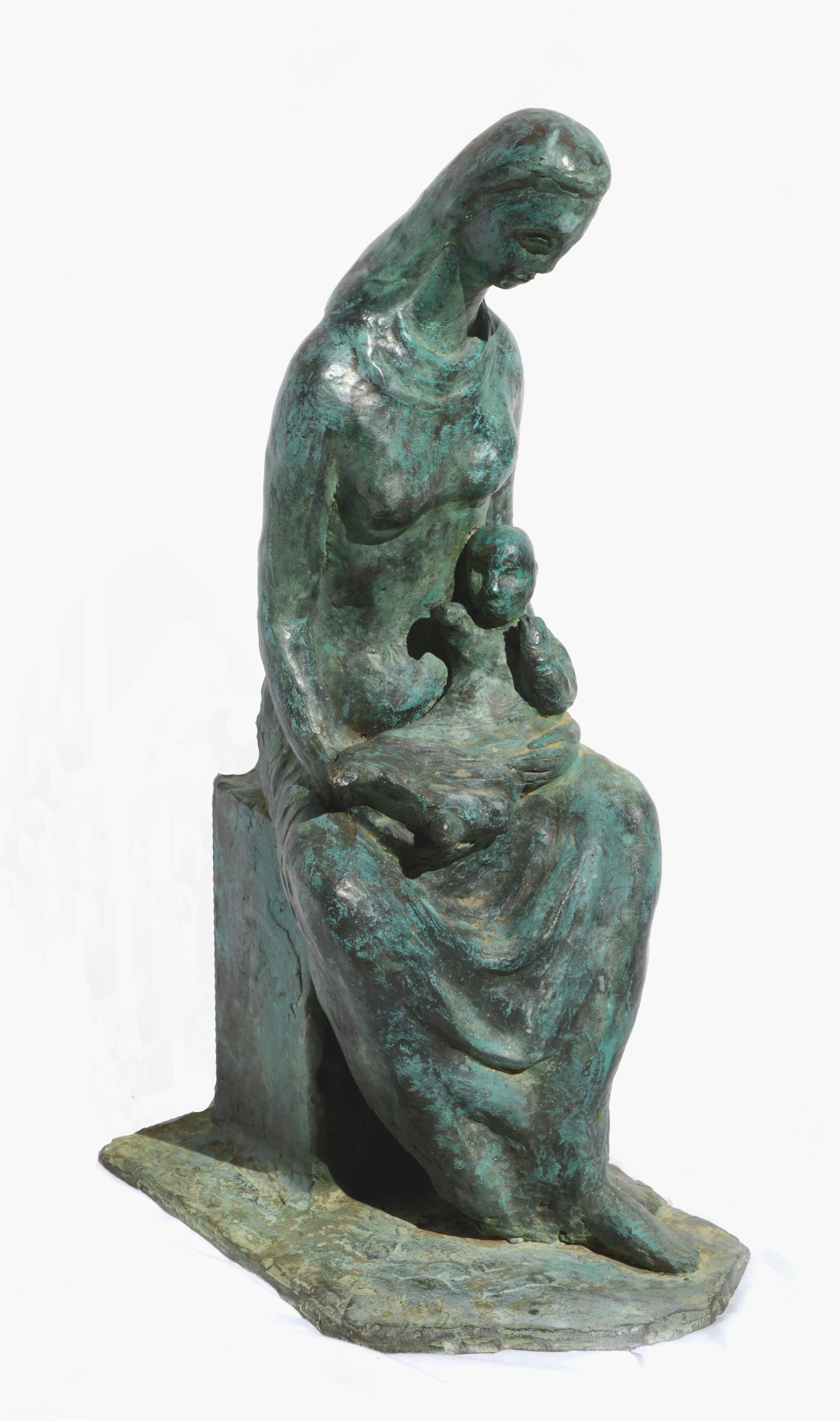 Rose Van Vranken Figurative Sculpture – Bronze-Skulptur von Mutter mit Kind 