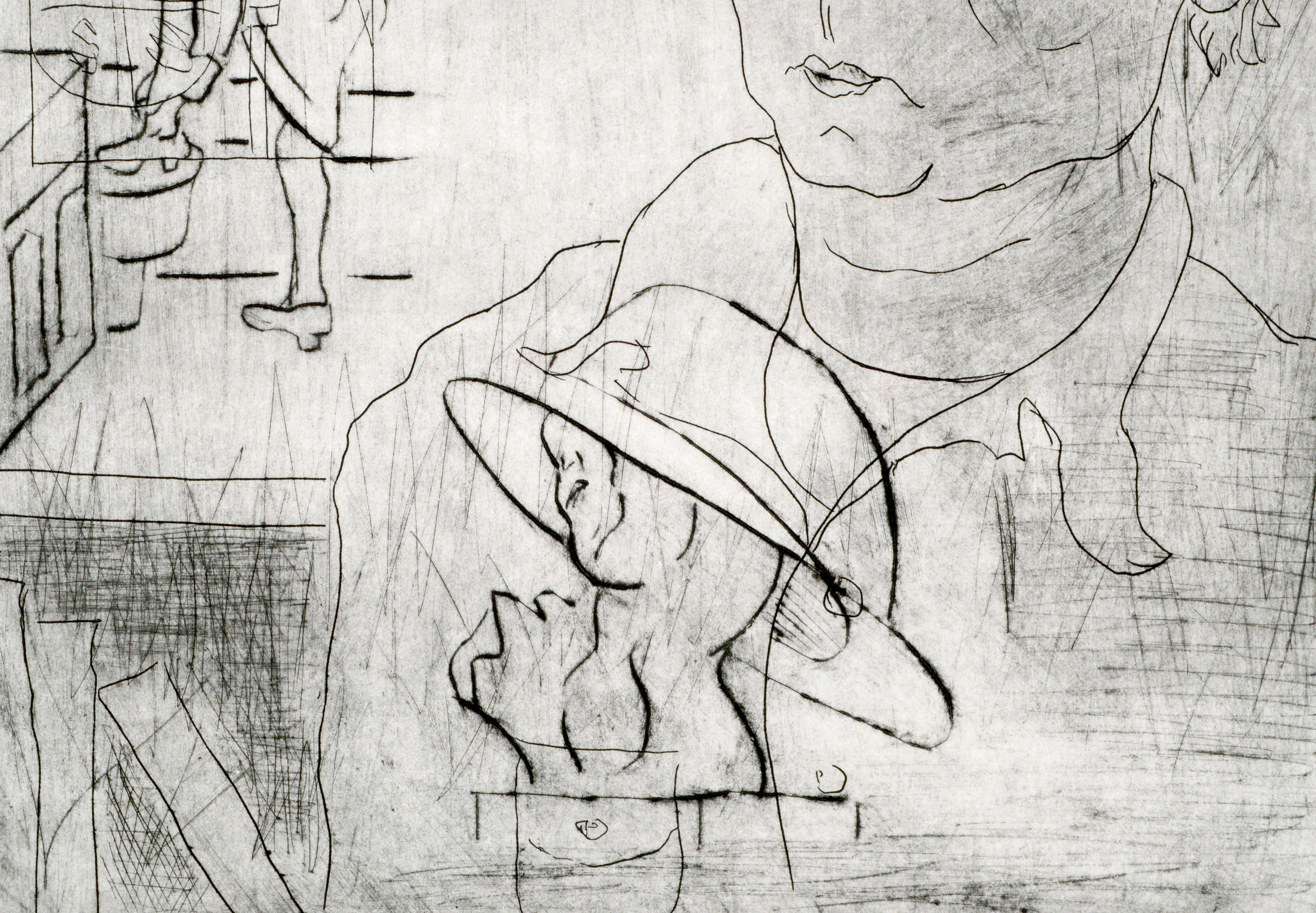 Kräftige Lithografie, die ein abstrahiertes Self-Portrait mit anderen figurativen Elementen darstellt, die die Vergangenheit des Künstlers symbolisieren, von dem kalifornischen Künstler I. Colon (20. Jahrhundert). Nummeriert, betitelt und signiert