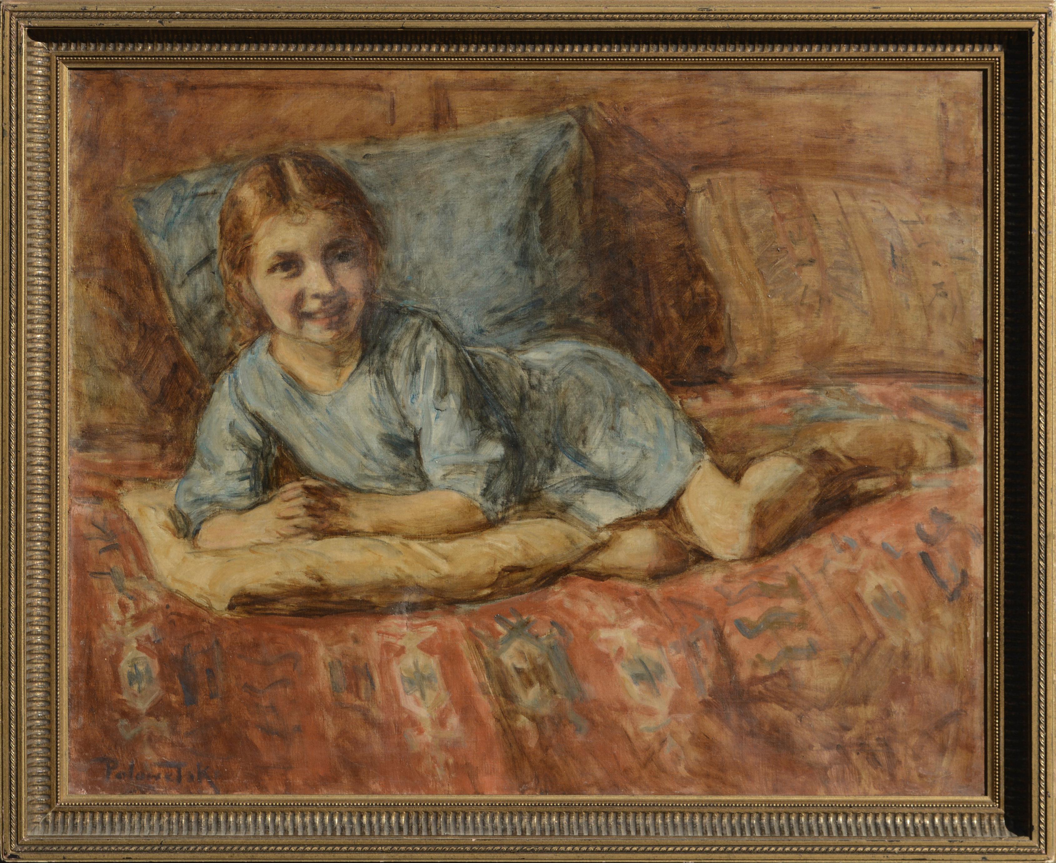 Charles Ezekiel Polowetski Figurative Painting – Porträt eines jungen Mädchens in Blau aus dem frühen 20. Jahrhundert