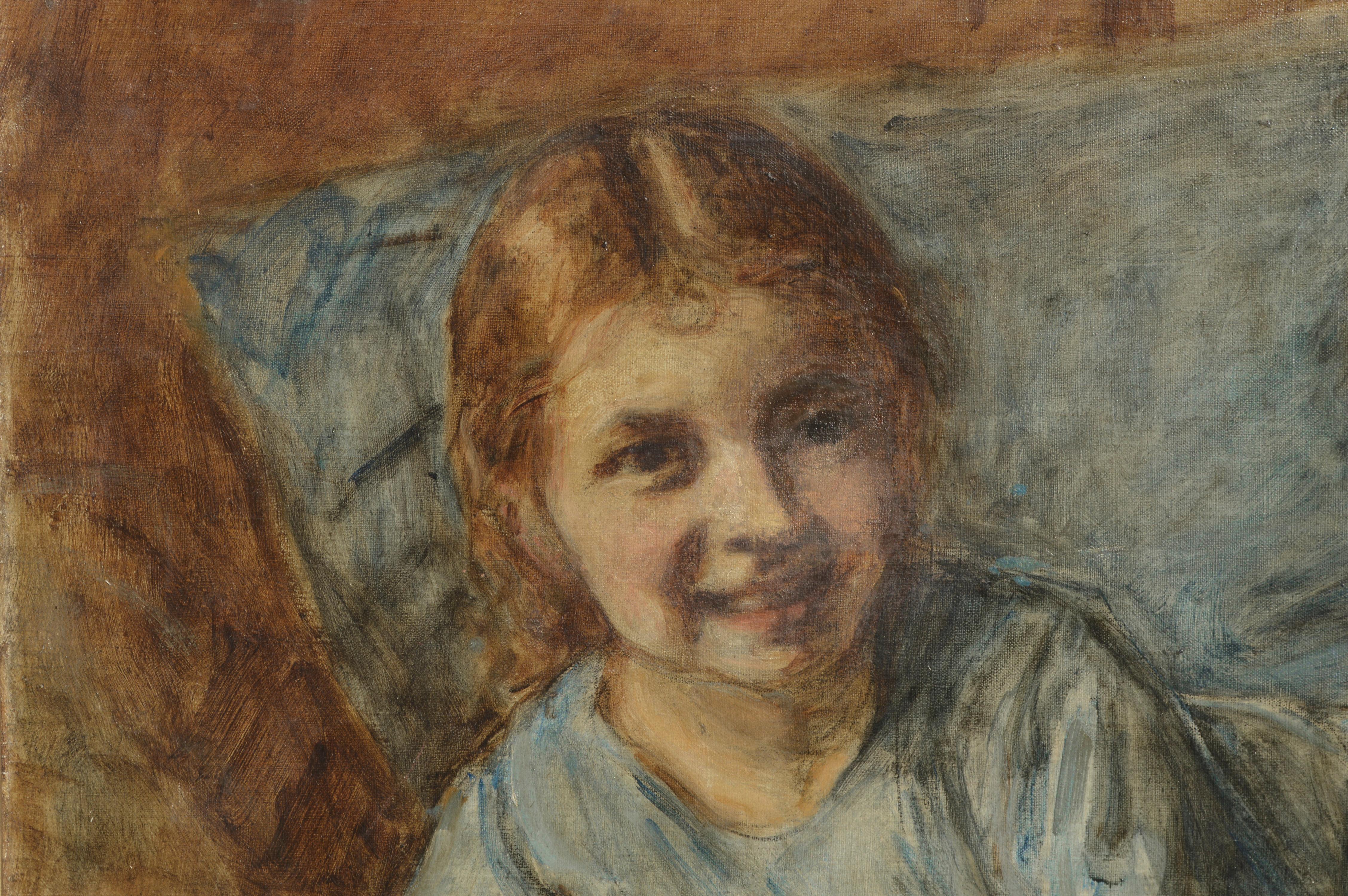 Porträt eines jungen Mädchens in Blau aus dem frühen 20. Jahrhundert (Amerikanischer Impressionismus), Painting, von Charles Ezekiel Polowetski