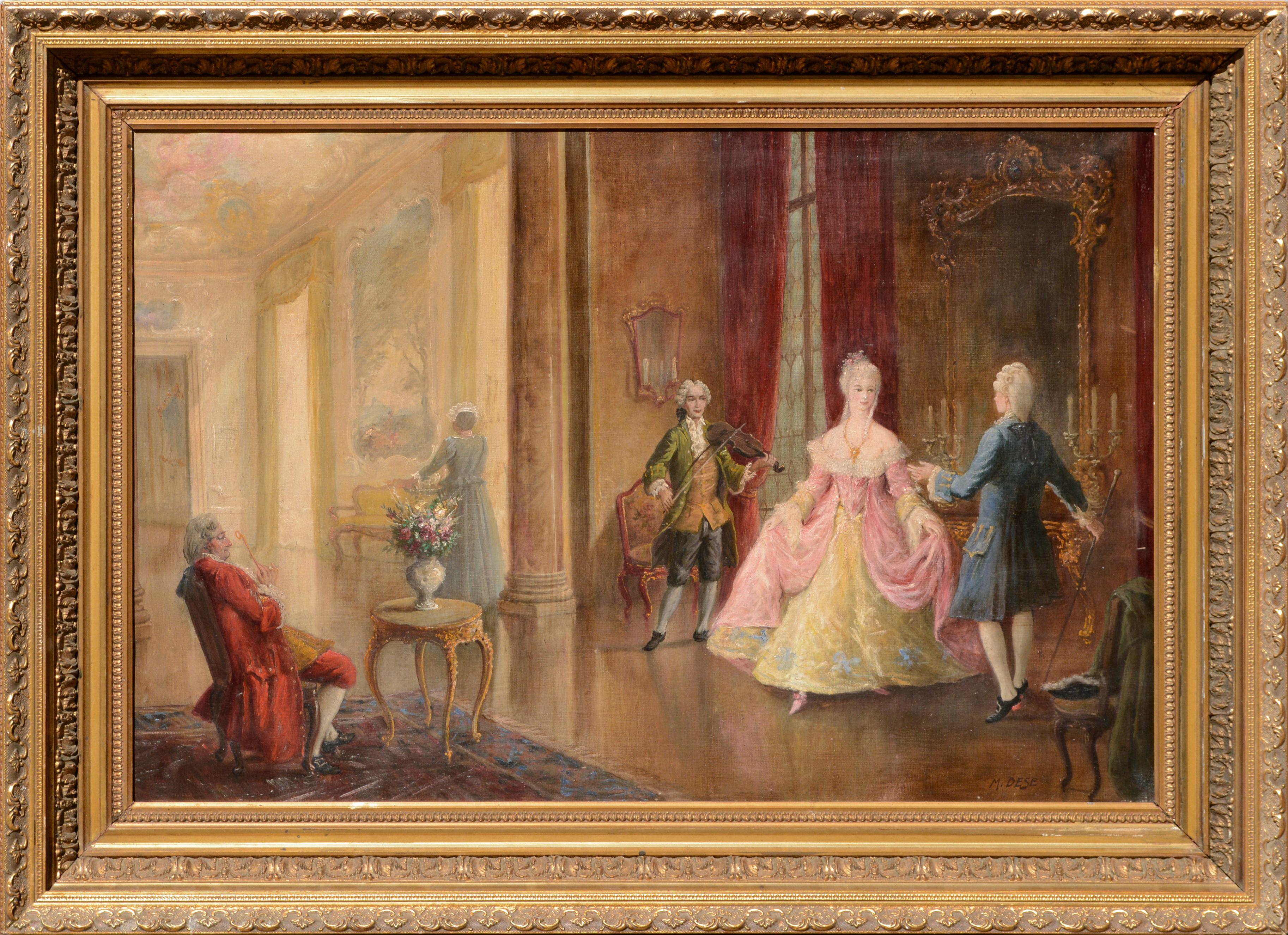 M. Dese Interior Painting - Dancers in the French Court - Mid 19th Century Figurative