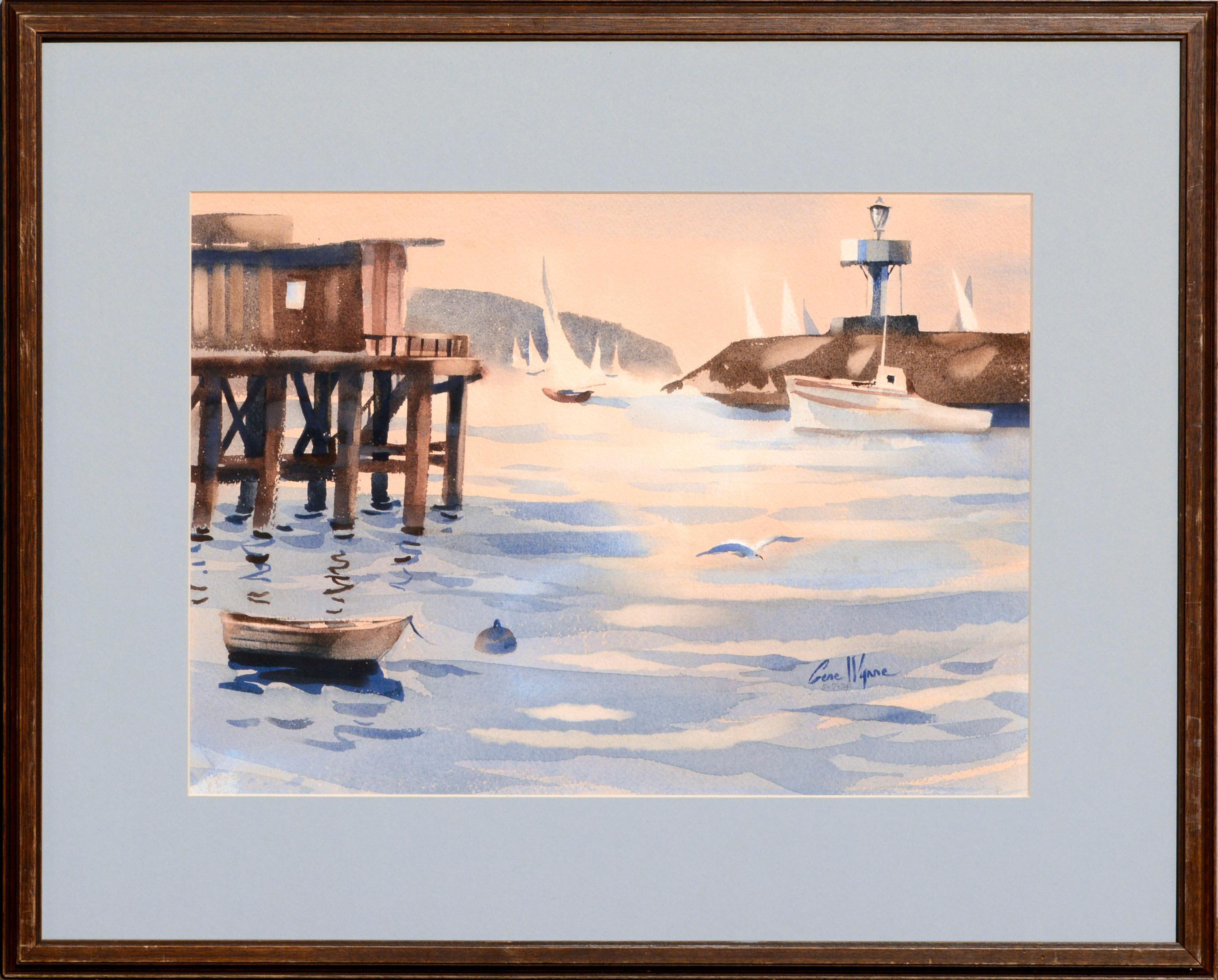 Gene Wynne Landscape Art - Pier and Sailboats in the Harbor - Seascape