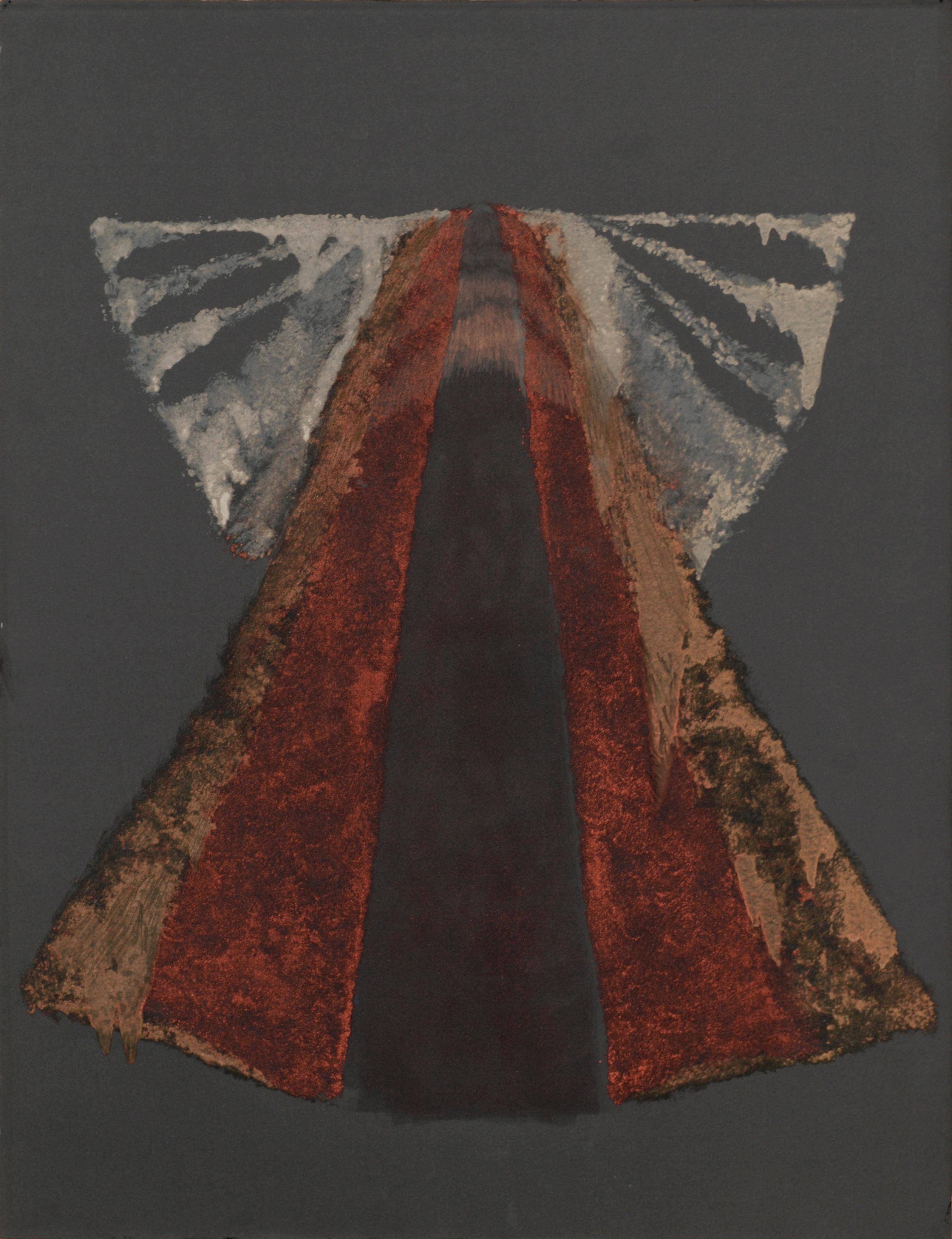 Abstract Drawing Patricia A Pearce - Monogravure de kimono rouge et bronze