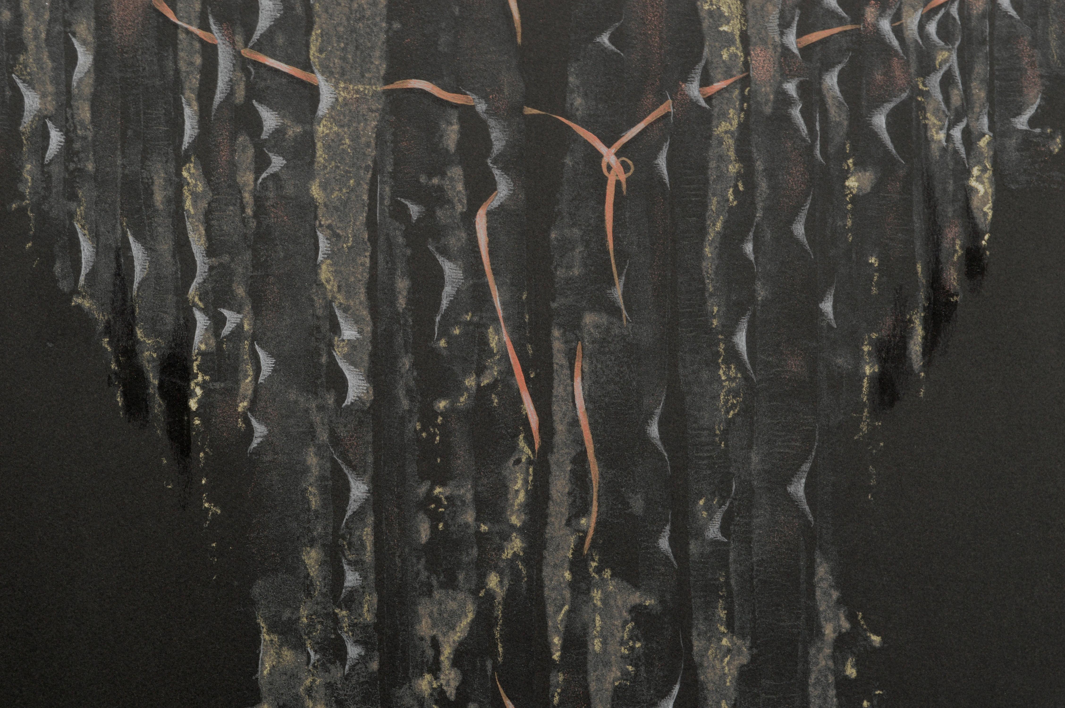 Kimono aus weißer und goldener Spitze – handgeschliffene Collotype (Schwarz), Abstract Drawing, von Patricia A Pearce