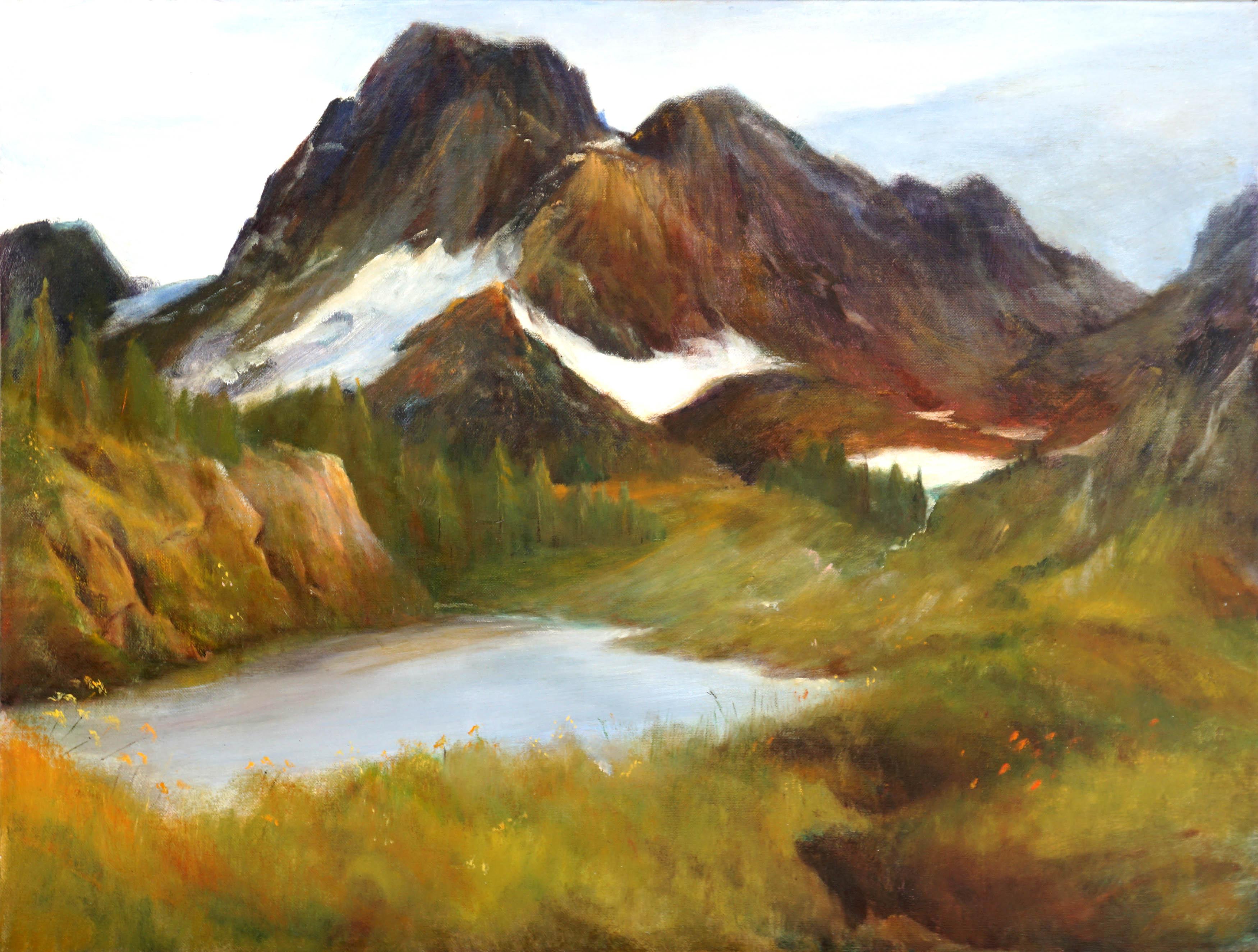 Landscape Painting de Kenneth Lucas - Sierra Mountain Lake, Yosemite Paisaje montañoso nevado
