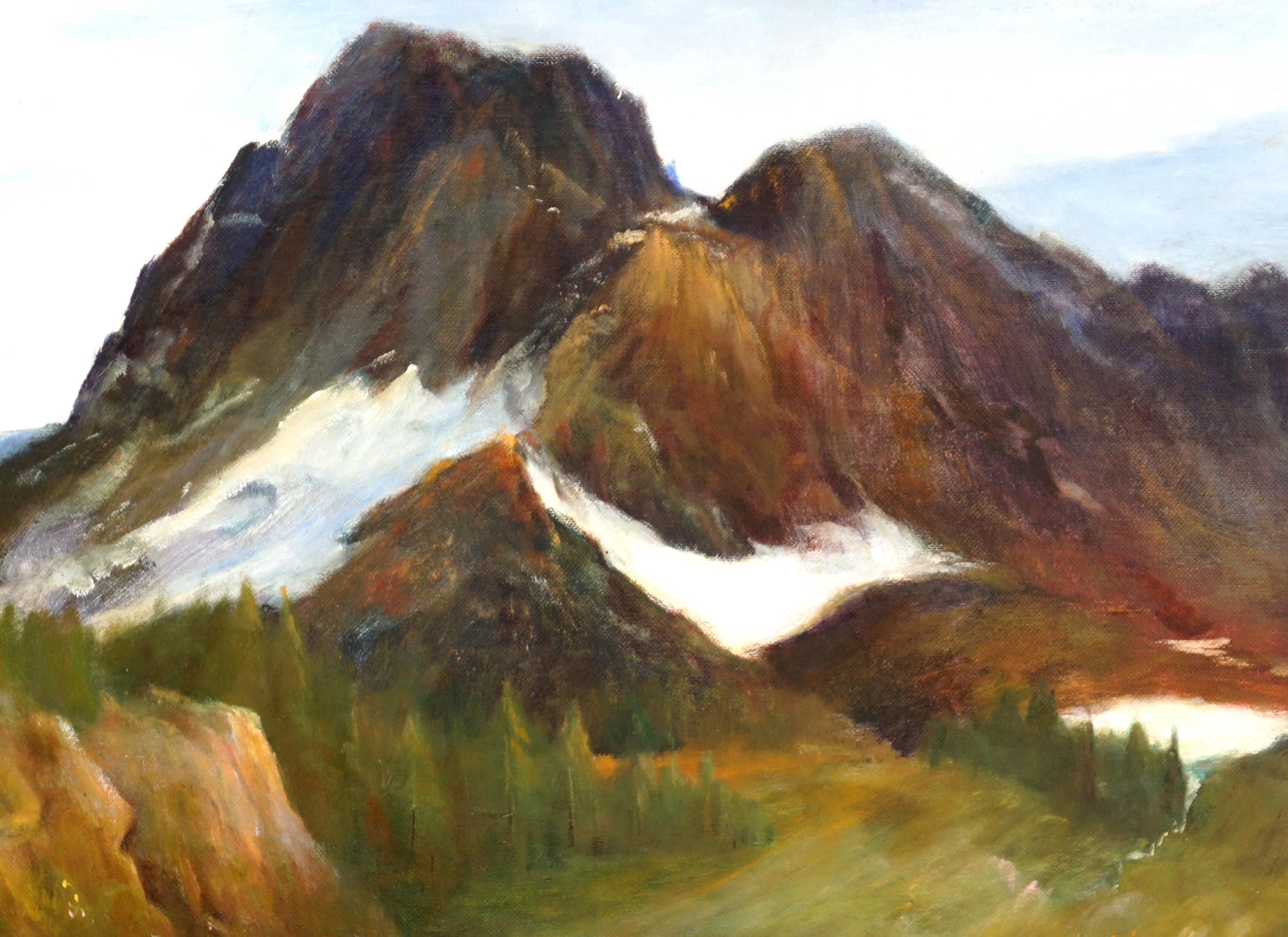 Sierra Mountain Lake, Yosemite Paisaje montañoso nevado - Painting impresionista estadounidense de Kenneth Lucas