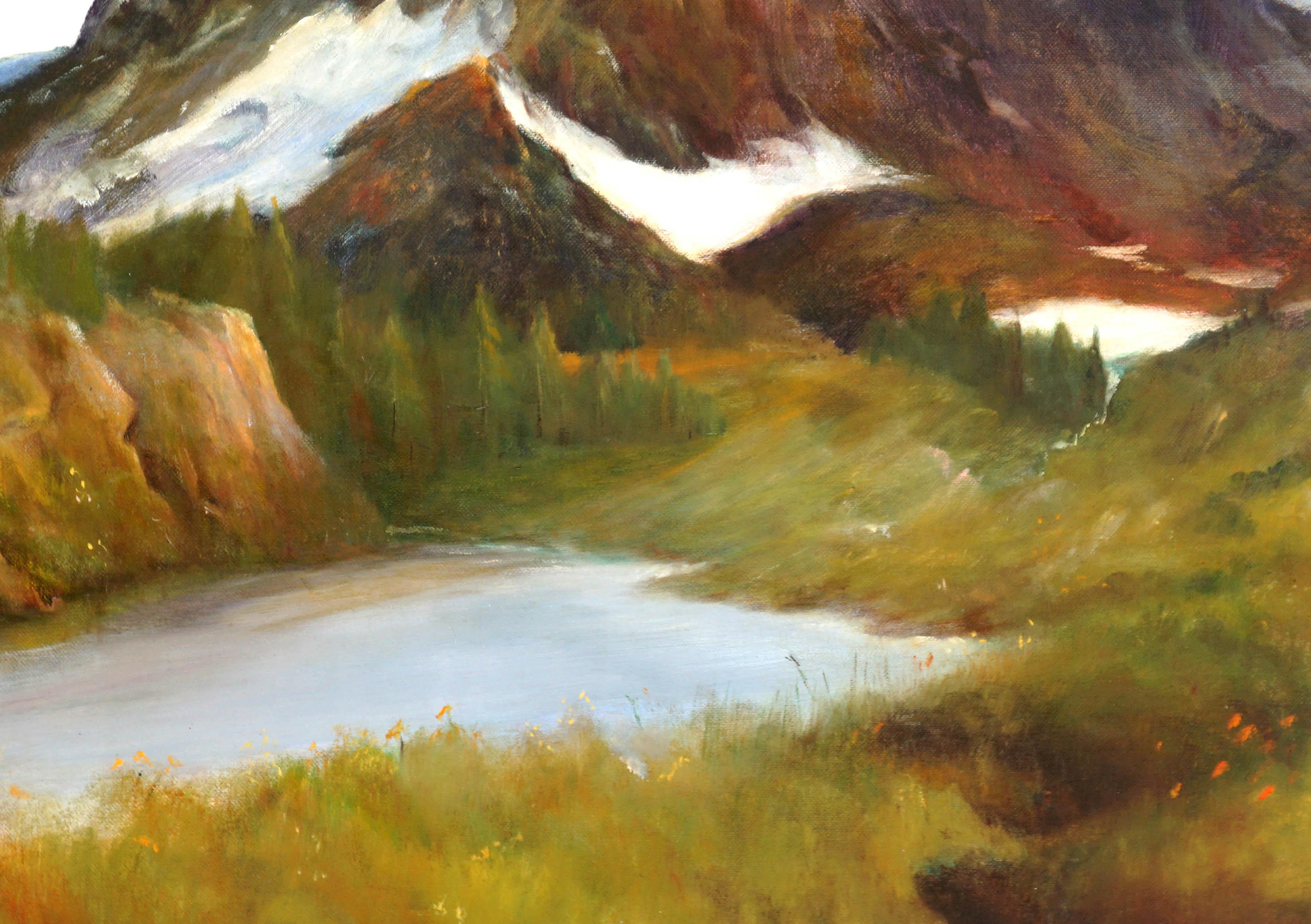 Sierra Mountain Lake, Yosemite Paisaje montañoso nevado - Painting de Kenneth Lucas