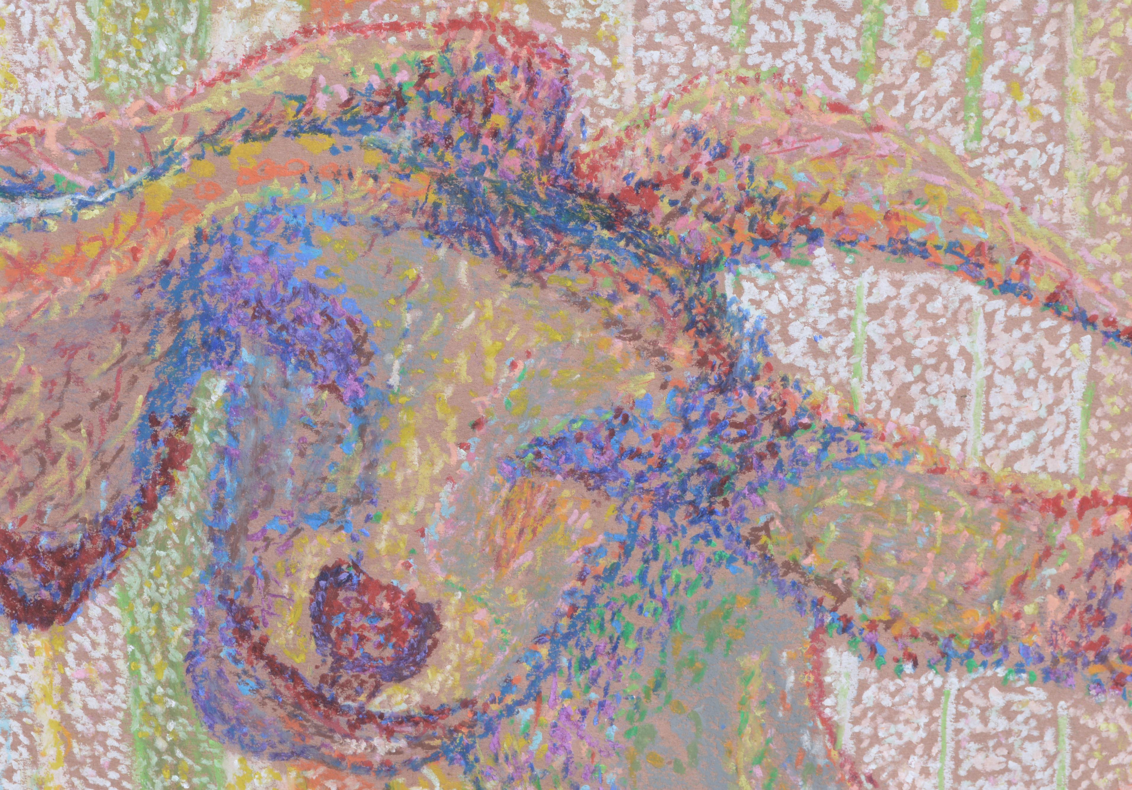 Bunte Ziege, mehrfarbiges, pointillistisches Pastell (Pointillismus), Art, von Karen Druker