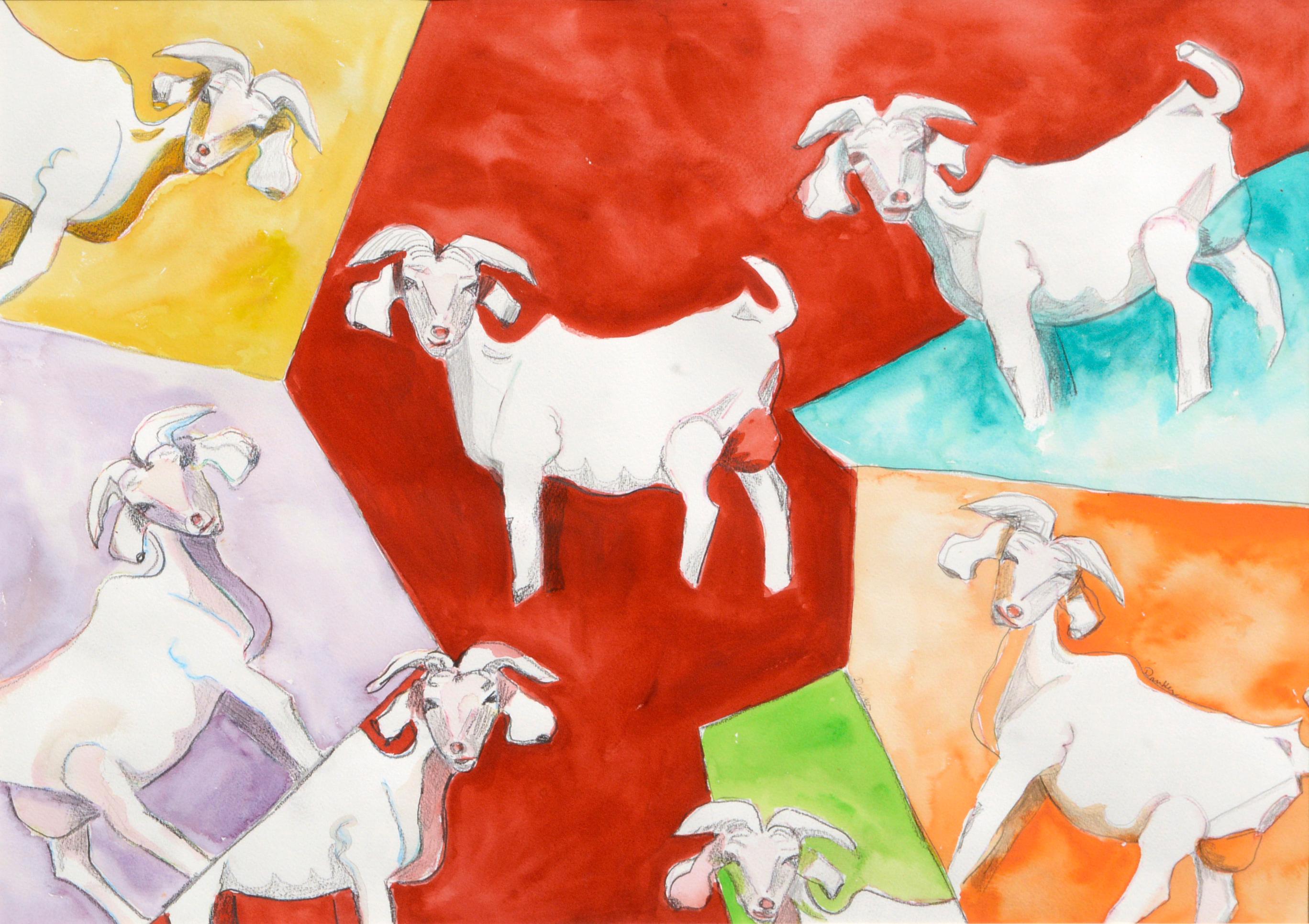 Modernist Colorful Goats Abstract  - Art by Karen Druker