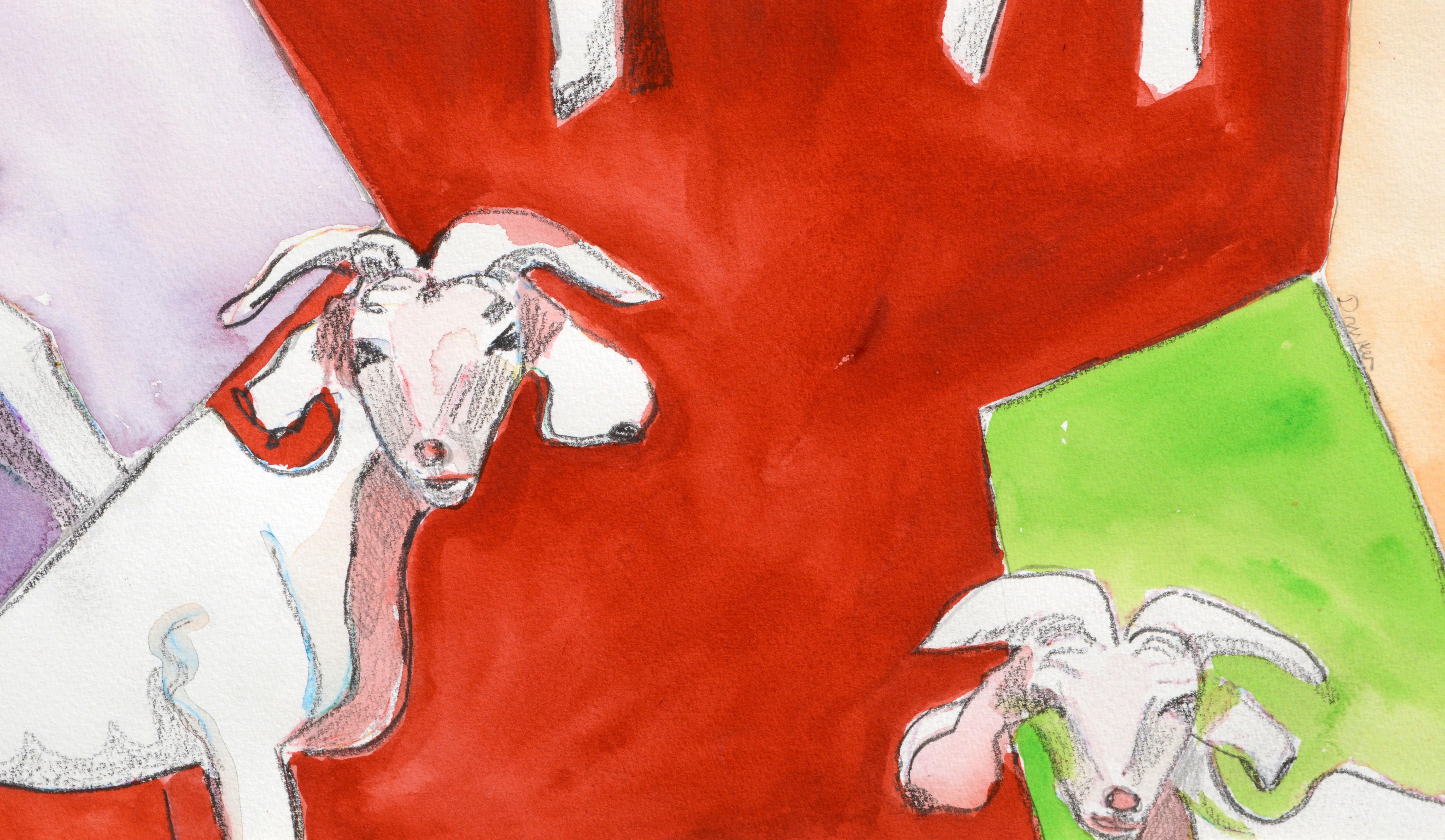 Modernist Colorful Goats Abstract  For Sale 1