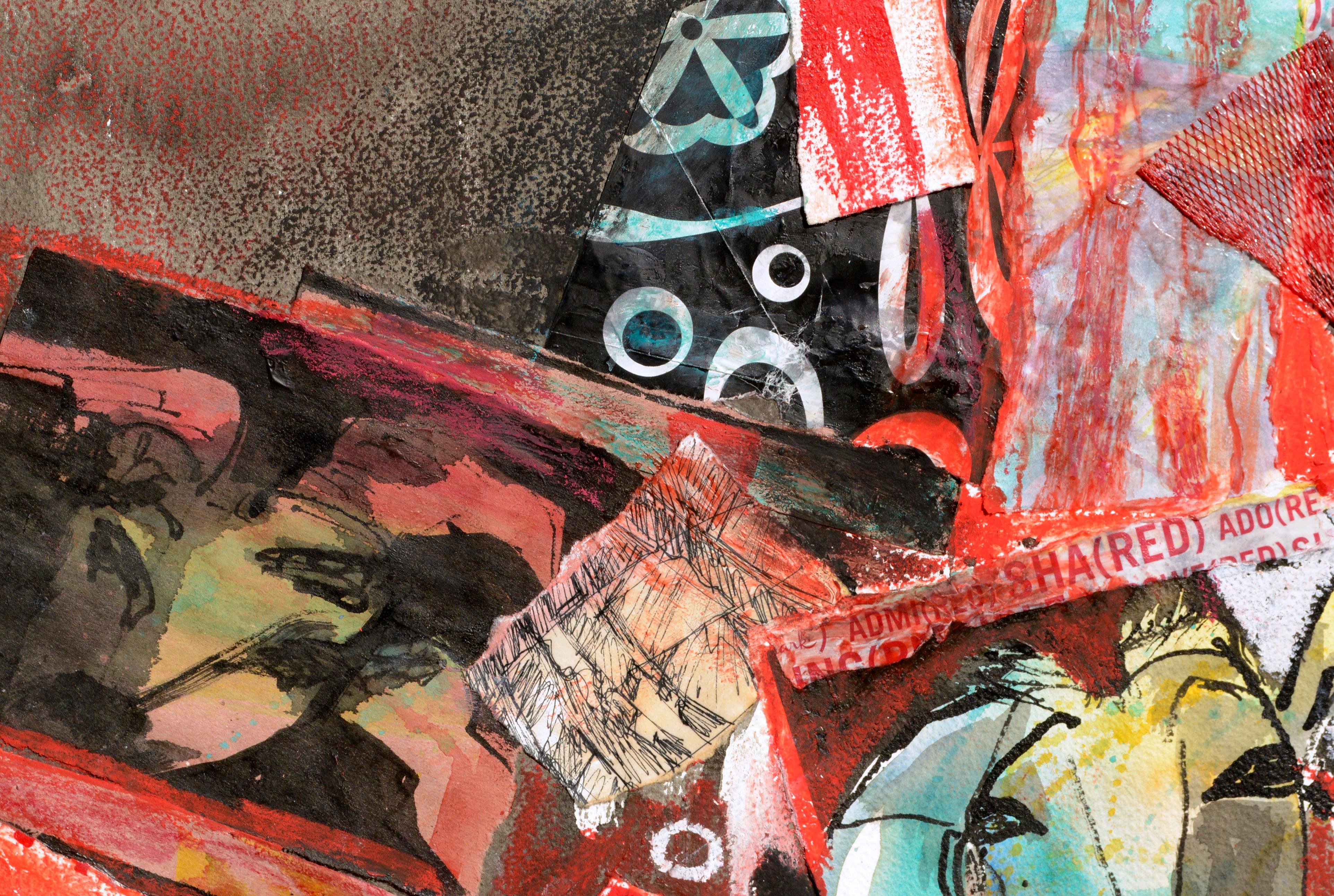 Abstrakte Collage aus roter Ziege (Zeitgenössisch), Art, von Karen Druker