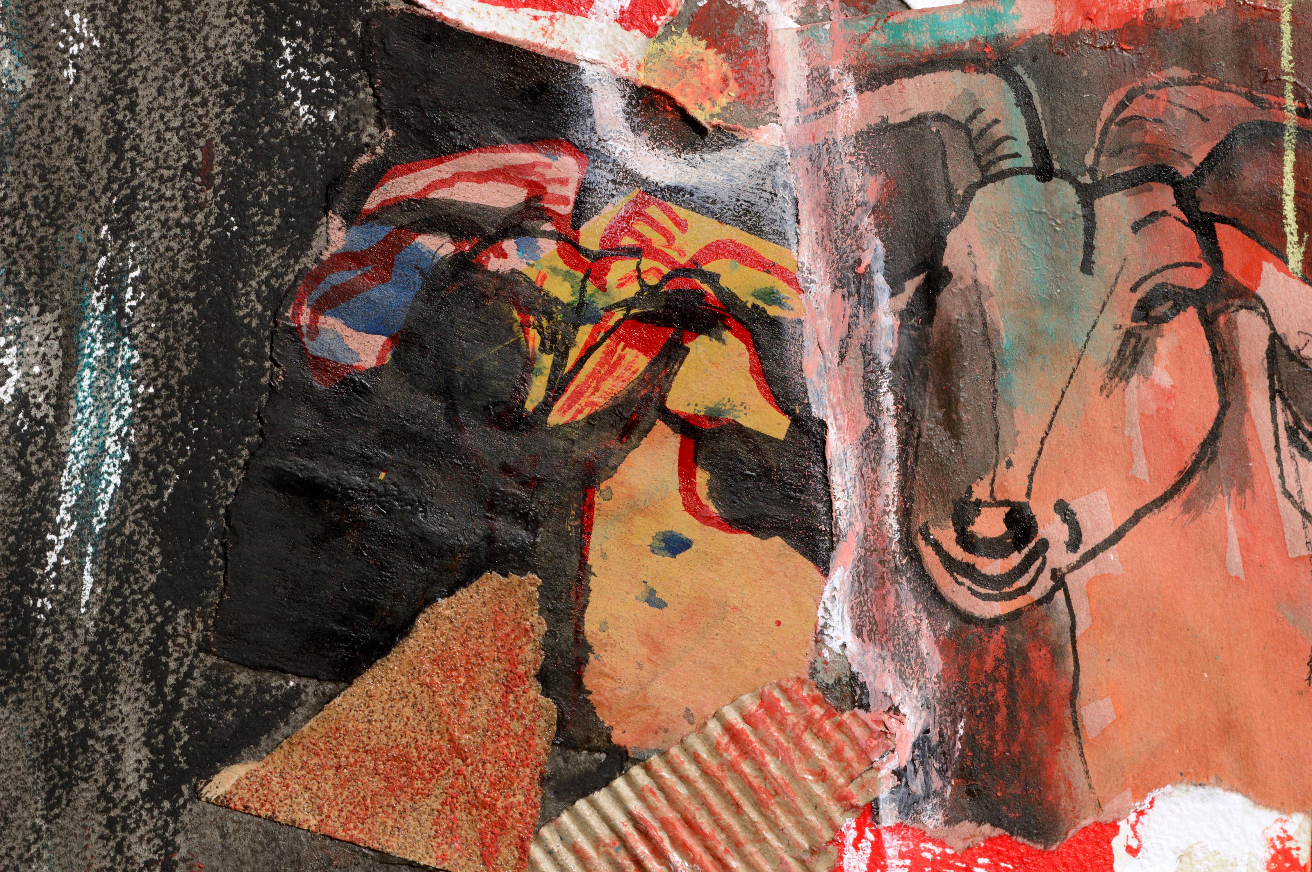 Collage abstrait de chèvre rouge en vente 1