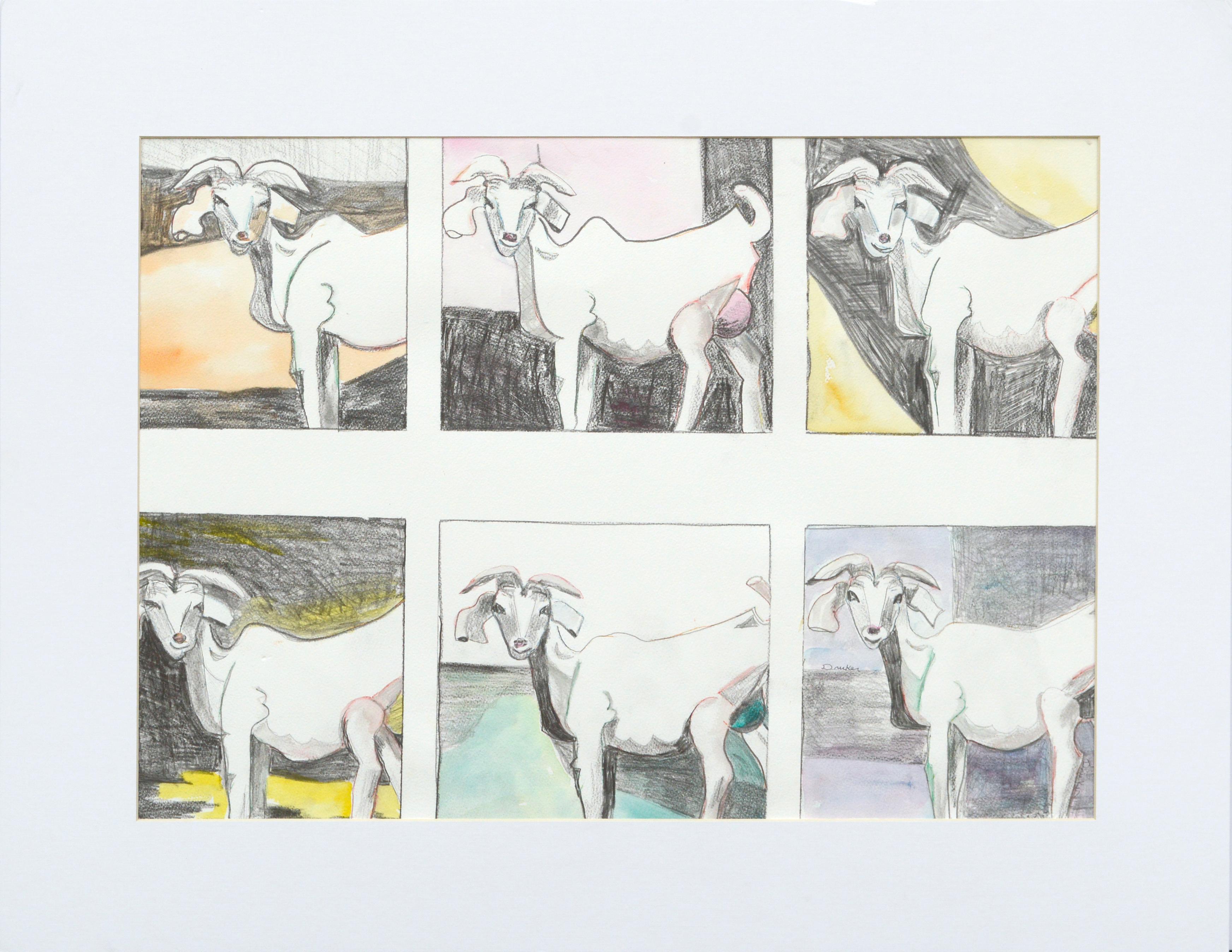 Six Goats, Modernist Goat Animal Portrait Series 