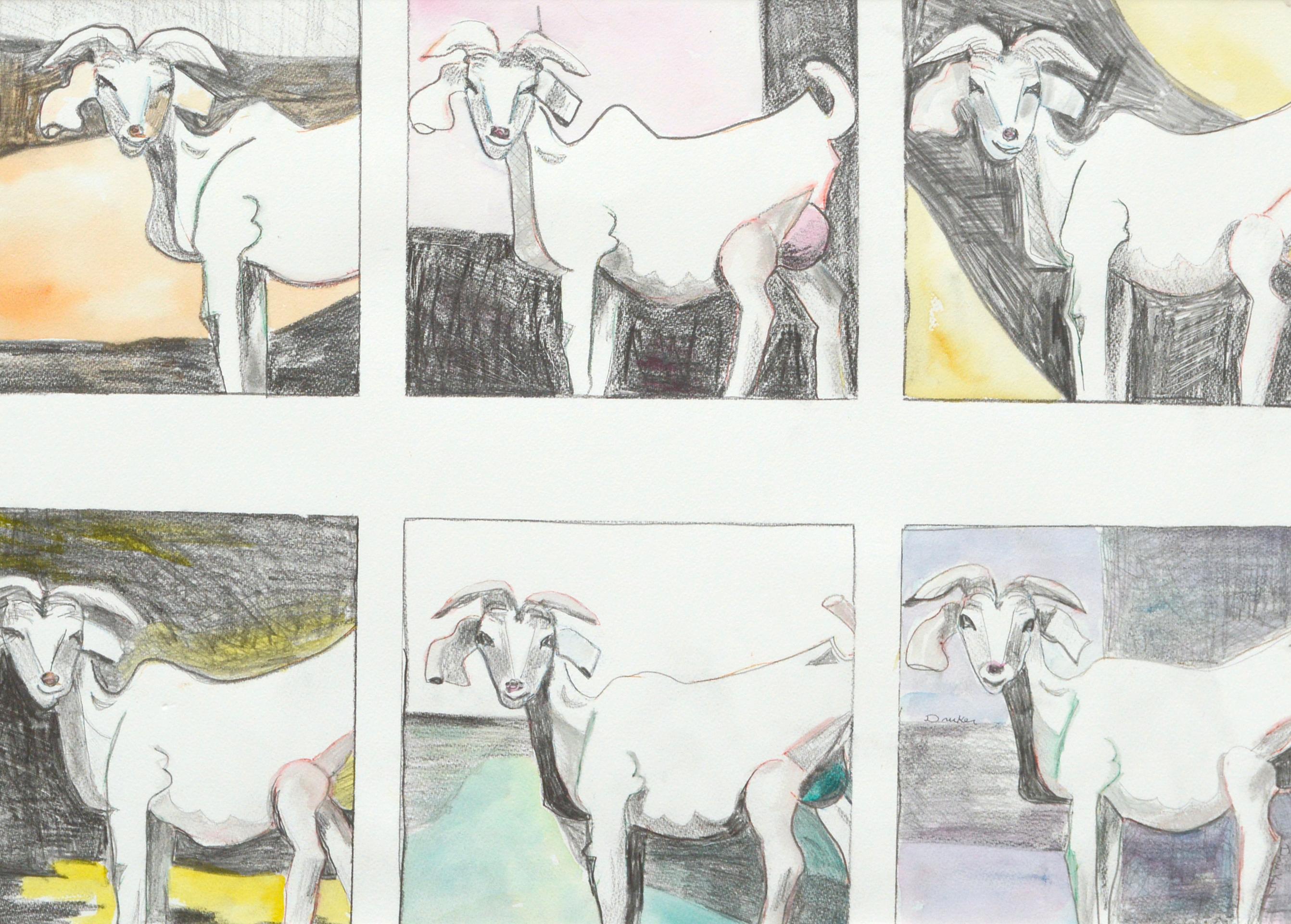 Six Goats, Modernist Goat Animal Portrait Series  - Art by Karen Druker