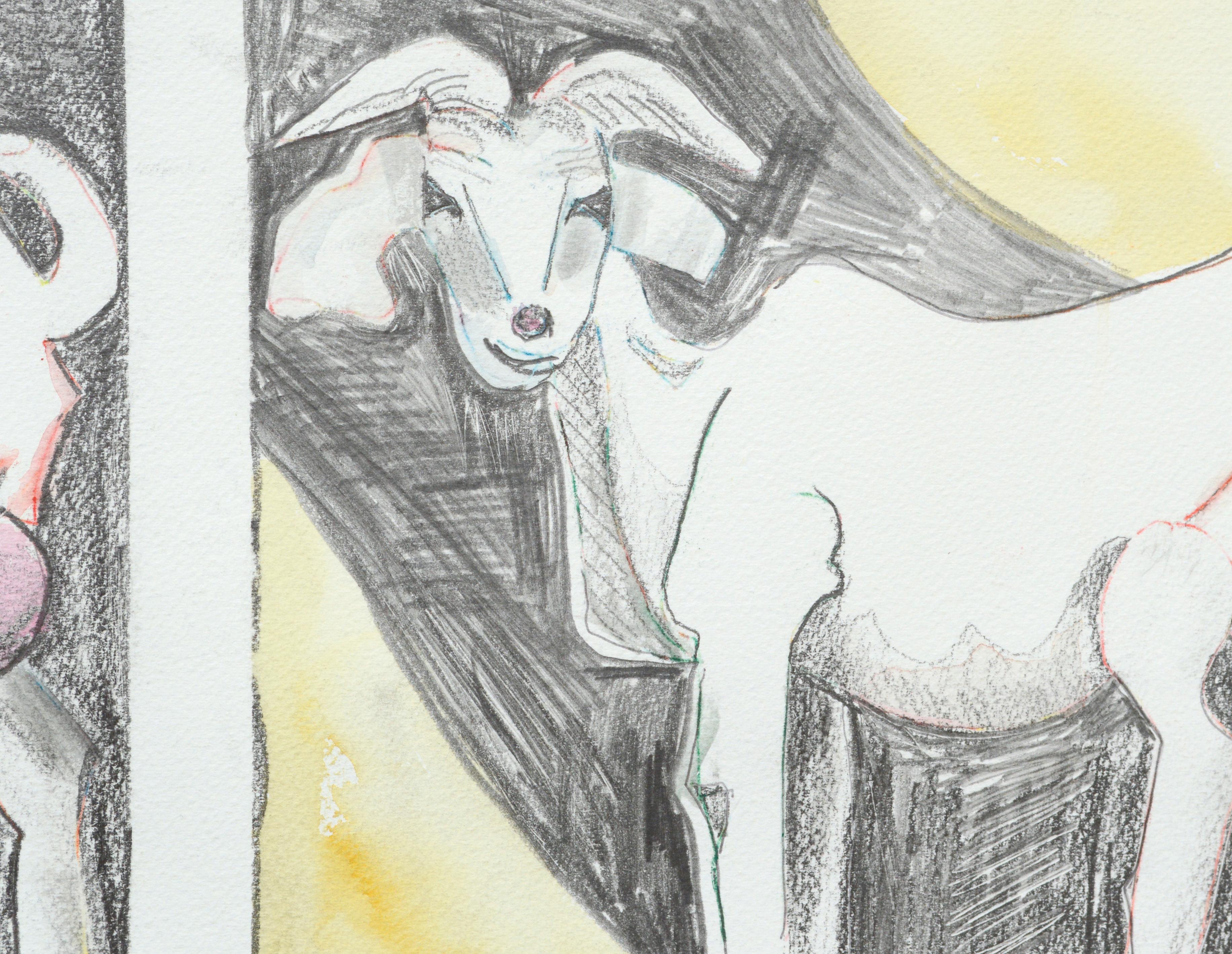 Portraits ludiques de six chèvres, une série disposée en panneaux, par Karen Druker (américaine, 1945). Signé 