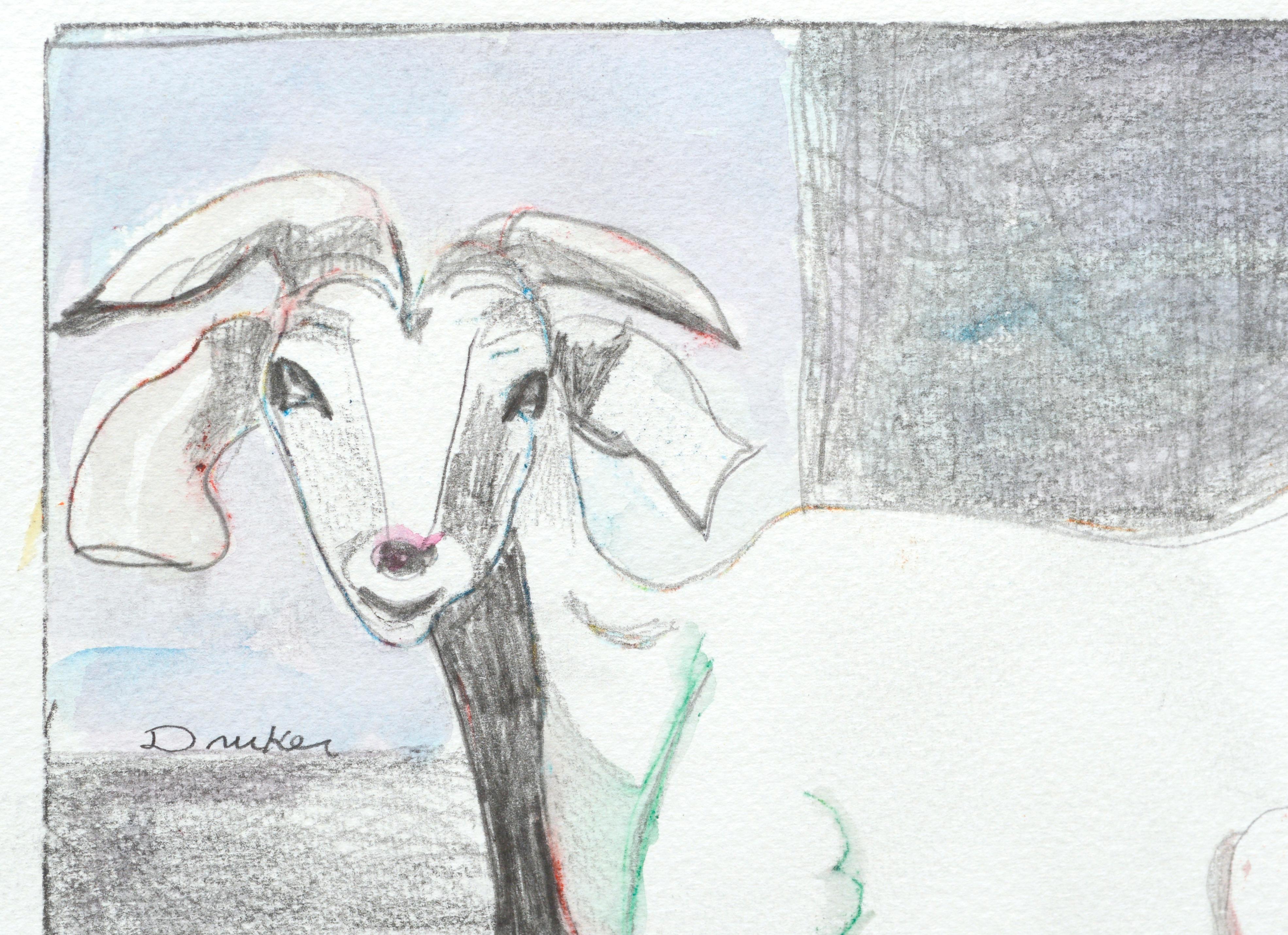 Six chèvres, série de portraits modernistes d'animaux chèvres  en vente 3