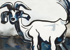 Portrait de chèvre moderniste en noir et bleu