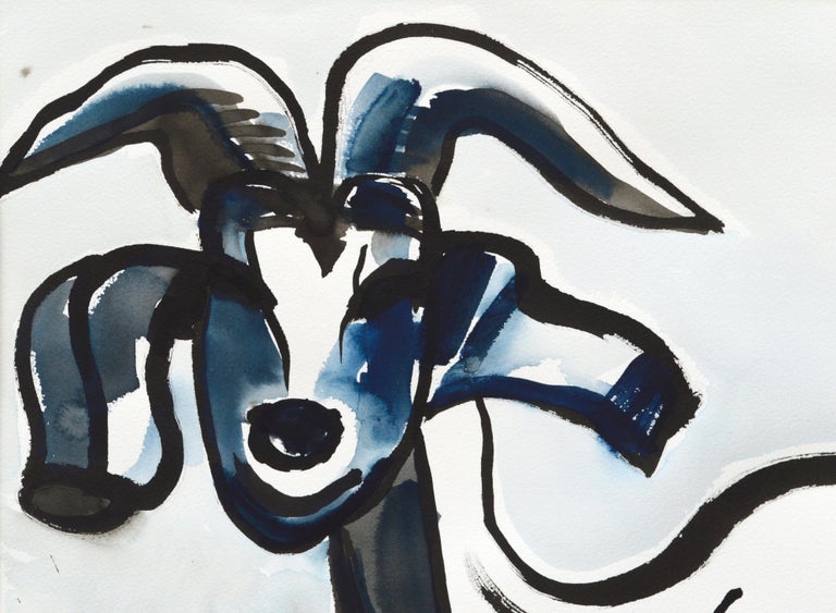Modernist Goat Portrait in Black and Blue - Contemporary Art by Karen Druker