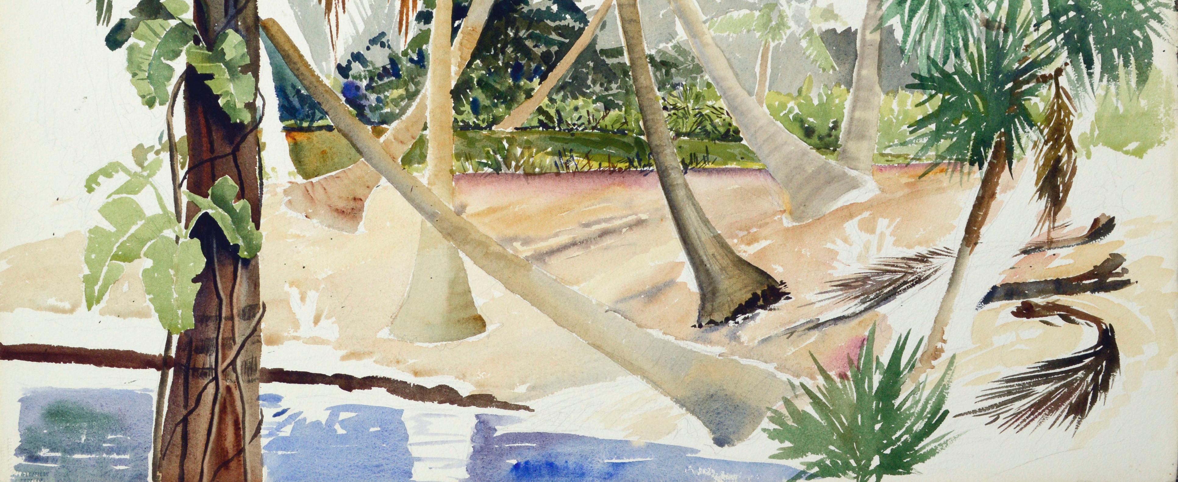 Palms in the Tropics (work in progress) - Beige Landscape Art by Joseph Yeager