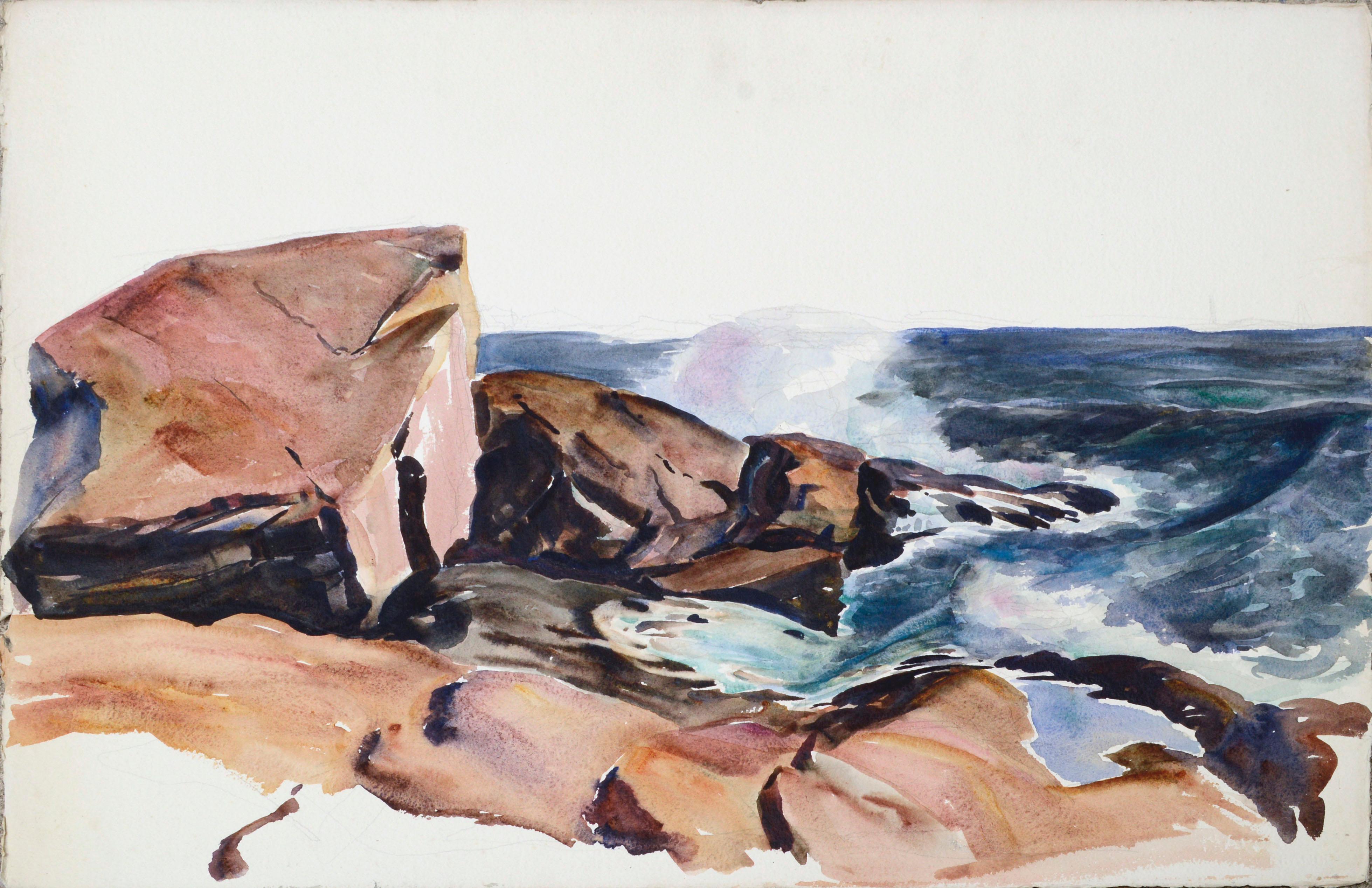 Joseph Yeager Landscape Art - Incoming Tide, Mid Century Seascape Watercolor (unfinished work)