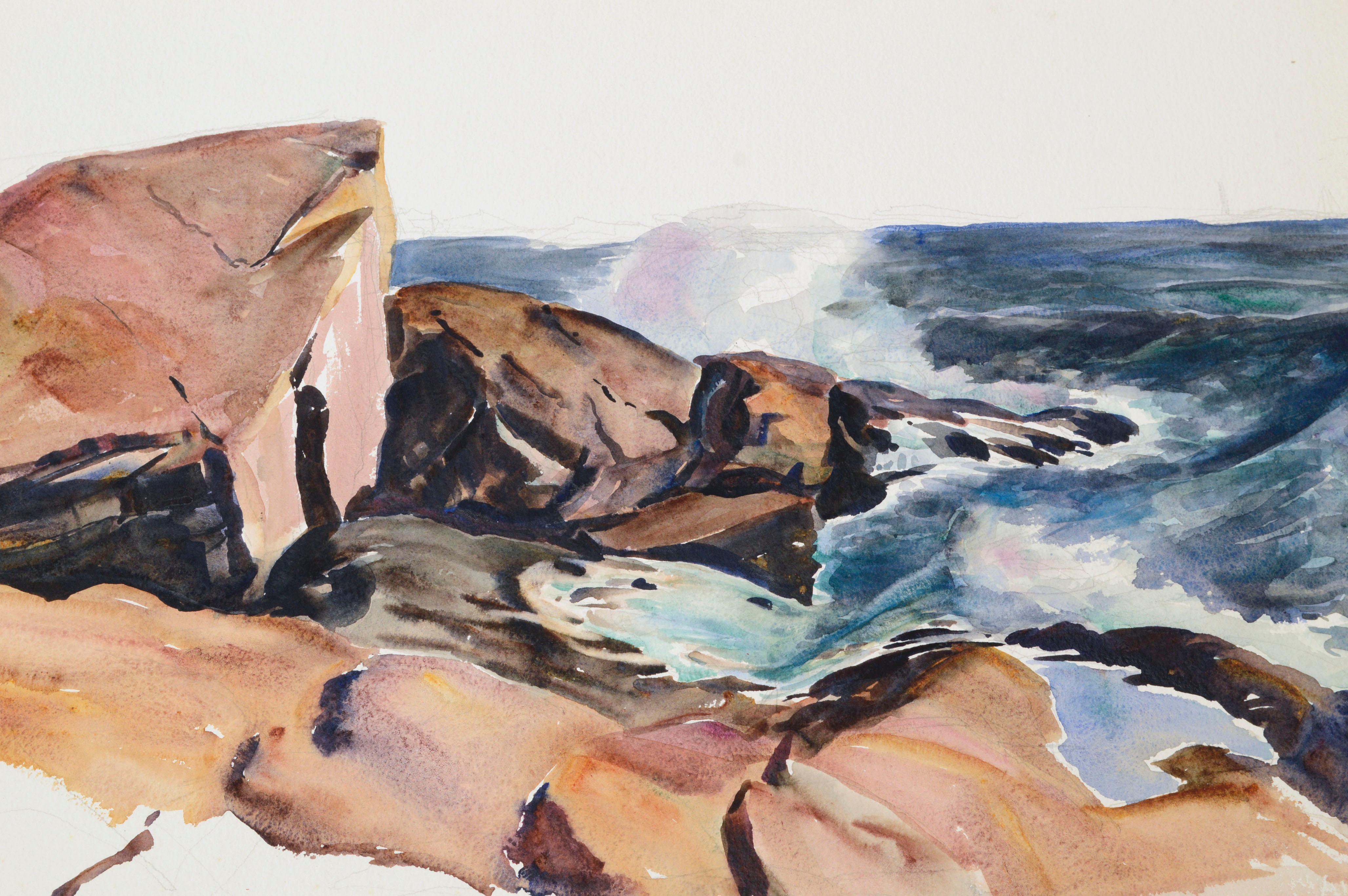 Incoming Tide, Mid Century Seascape Watercolor (unfinished work) - Art by Joseph Yeager