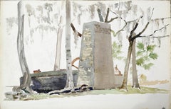 Stone Monument to a Forest Cabin, Mid-Century Landscape 