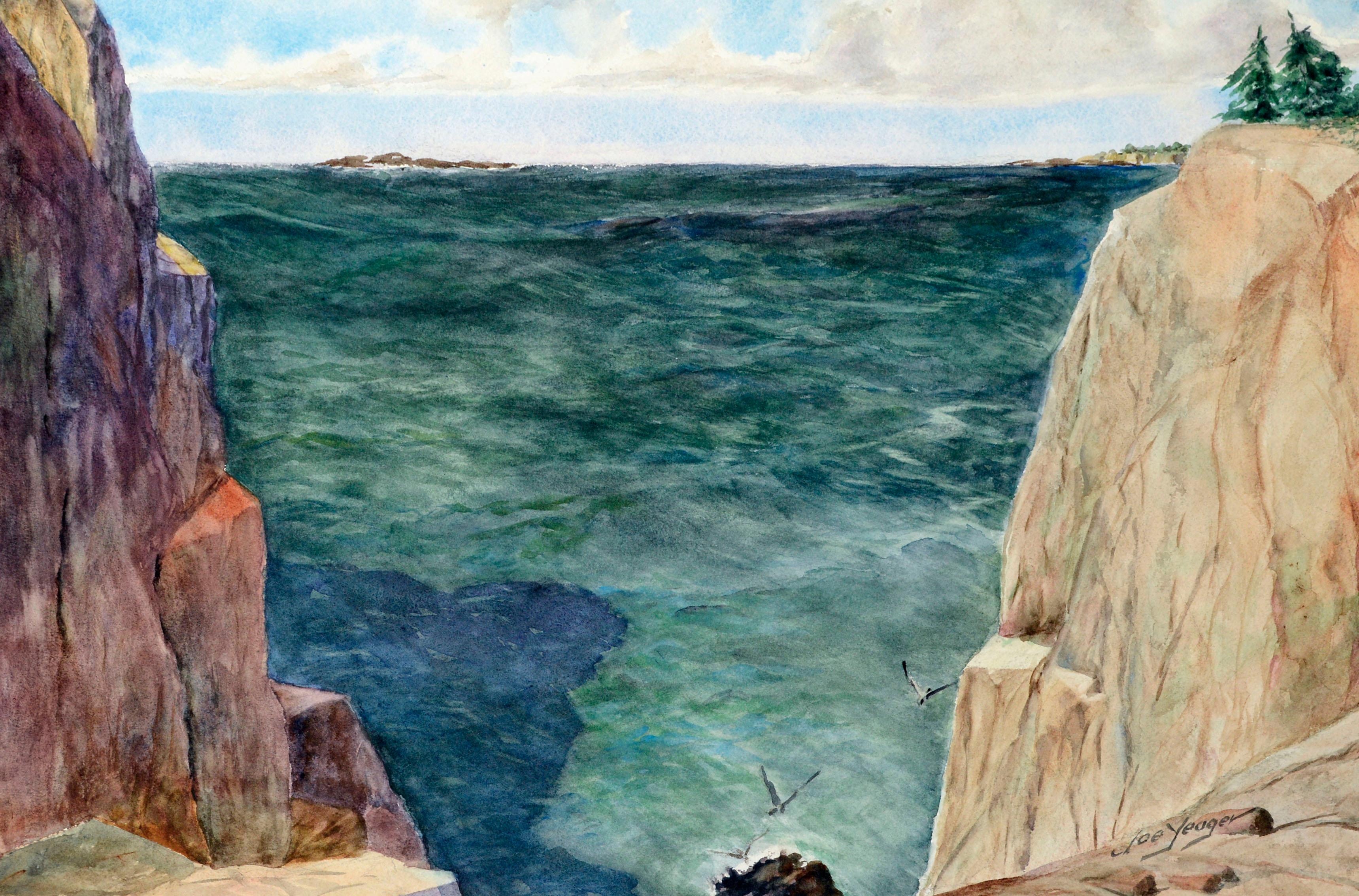 Mid Century Coastal Bluffs and Seagull Seascape  - Art by Joseph Yeager