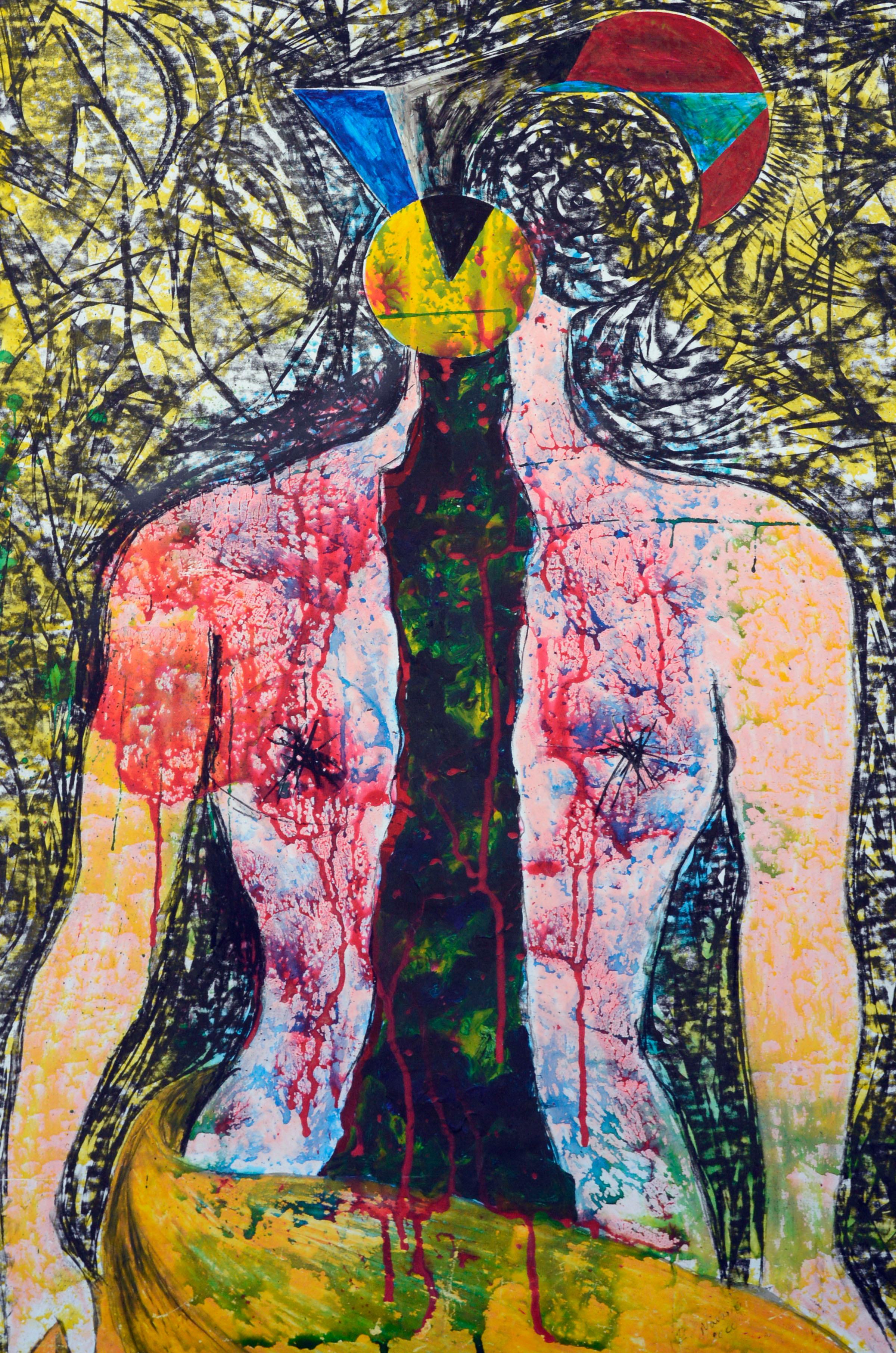 Figure abstraite - Femme émergeante - Painting de R Navarro