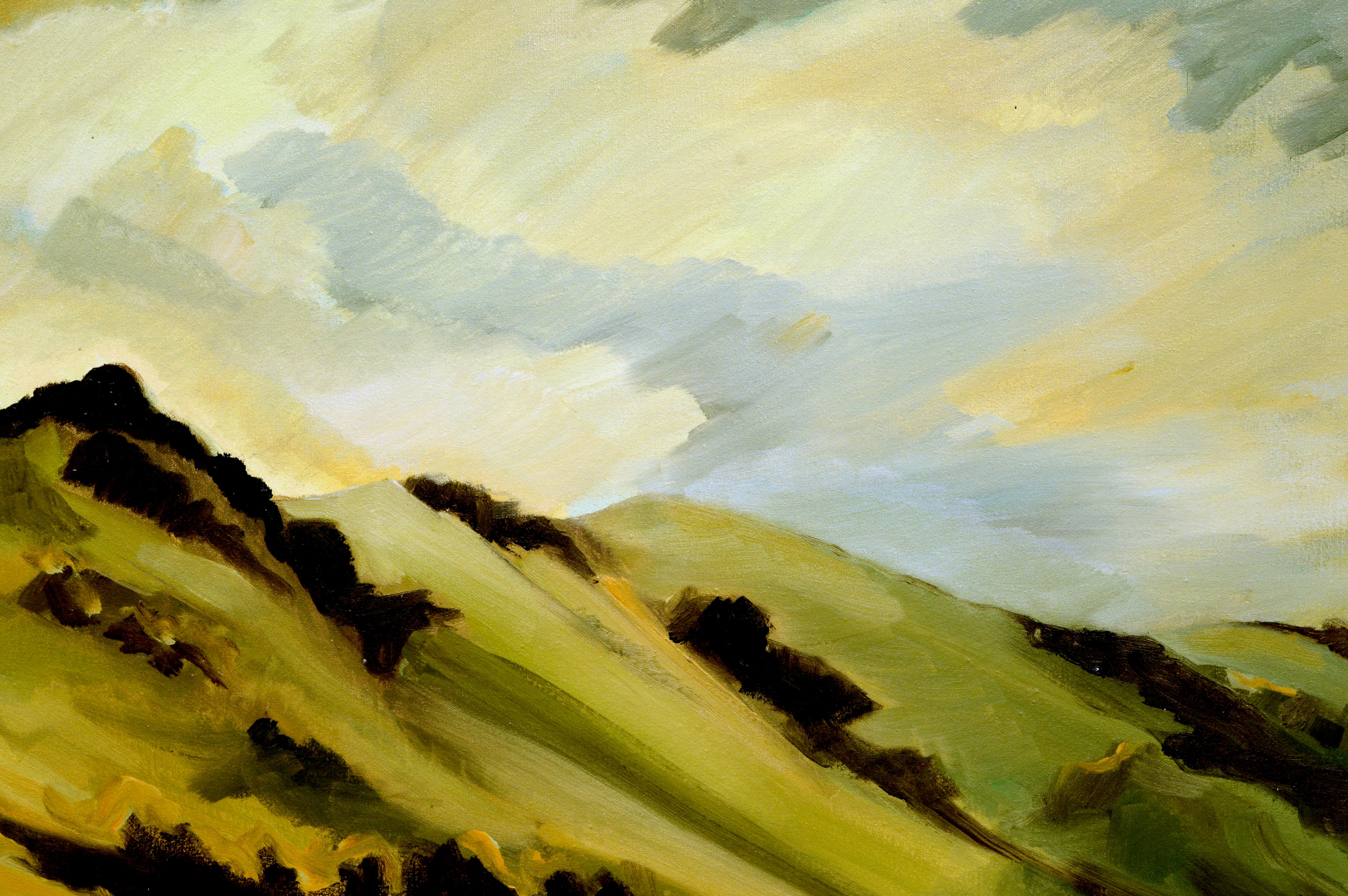 Marin Hills by Noel Howard (American, 20th century) was painted in 1968 while the artist was living in Marin county. This plein aire oil is signed, Noel Howard, in the lower right corner and is presented in a gilt-wood frame. Image, 24”H x 30”W.