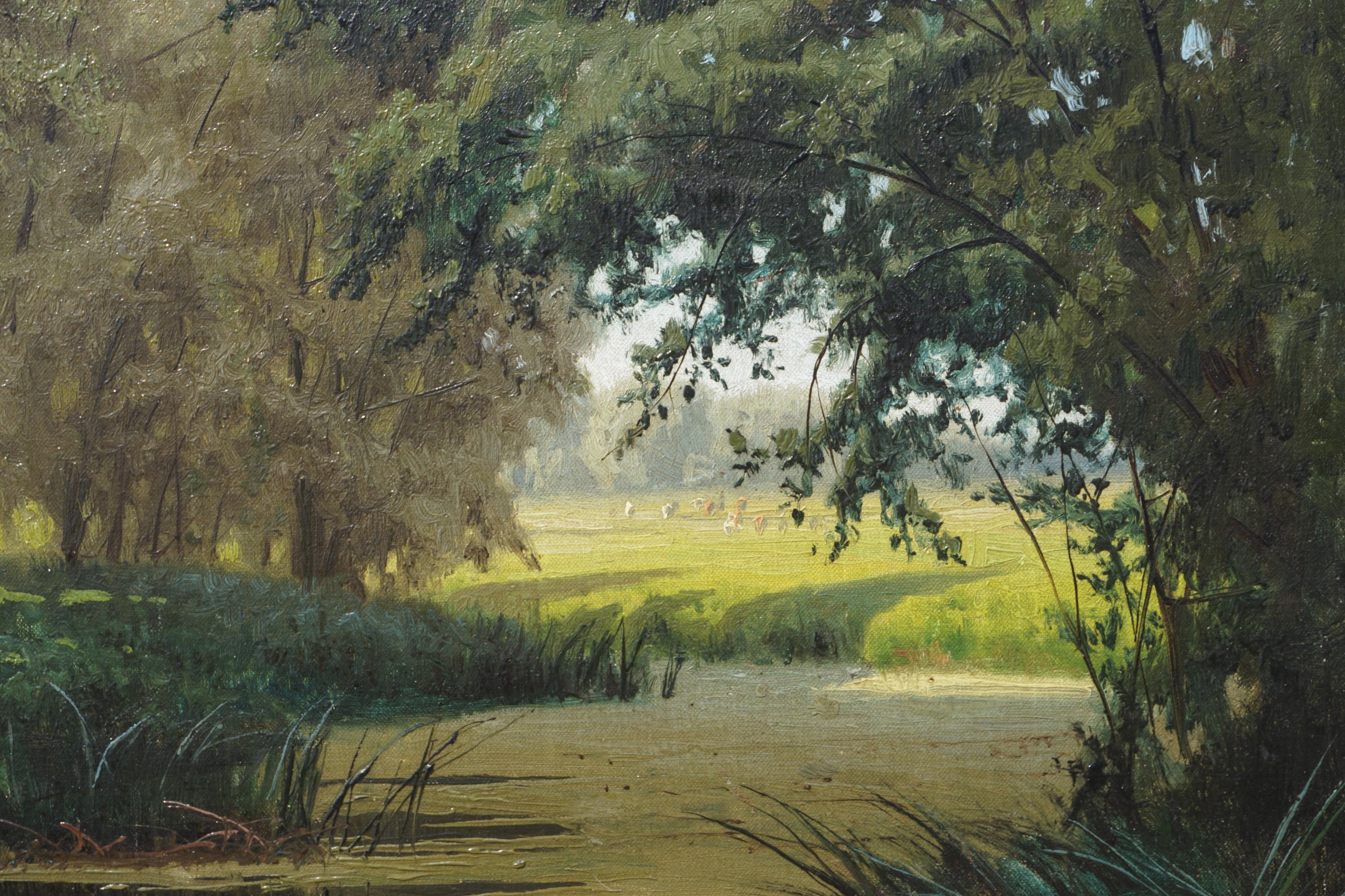 Arroyo sombrío - Paisaje bucólico de finales del siglo XIX - Painting Impresionista de Nikolai Aleksandrovich Sergeev (Sergeyev)
