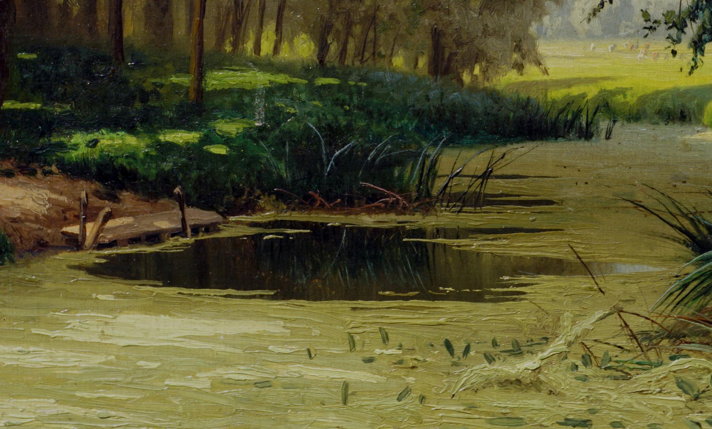Shady Stream - Late 19th Century Bucolic Landscape - Black Landscape Painting by Nikolai Aleksandrovich Sergeev (Sergeyev)