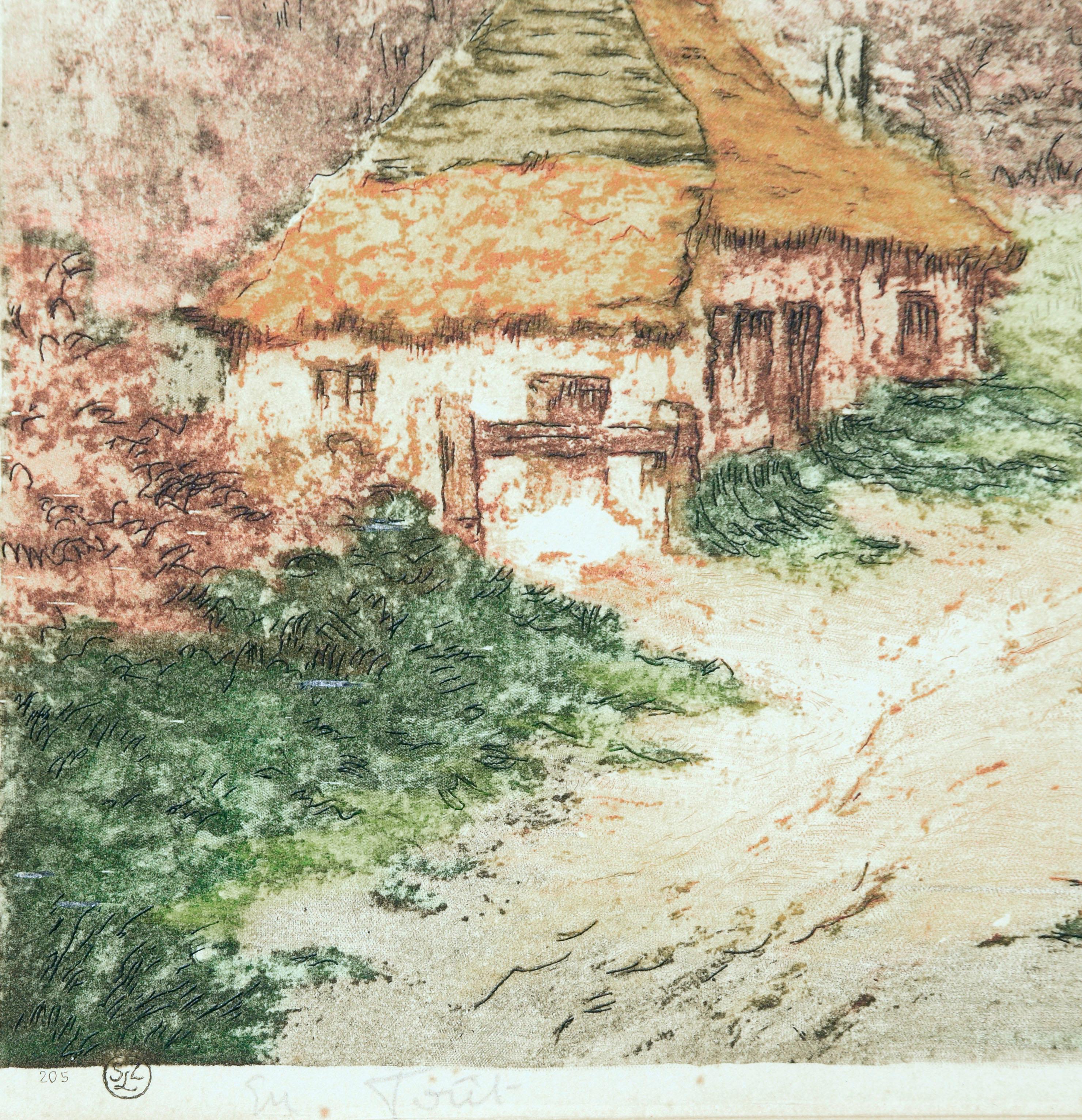  „In the Forest“ Aquatinta – Gravur-Landschaft aus der Mitte des Jahrhunderts  (Beige), Landscape Print, von Pierre Maulin