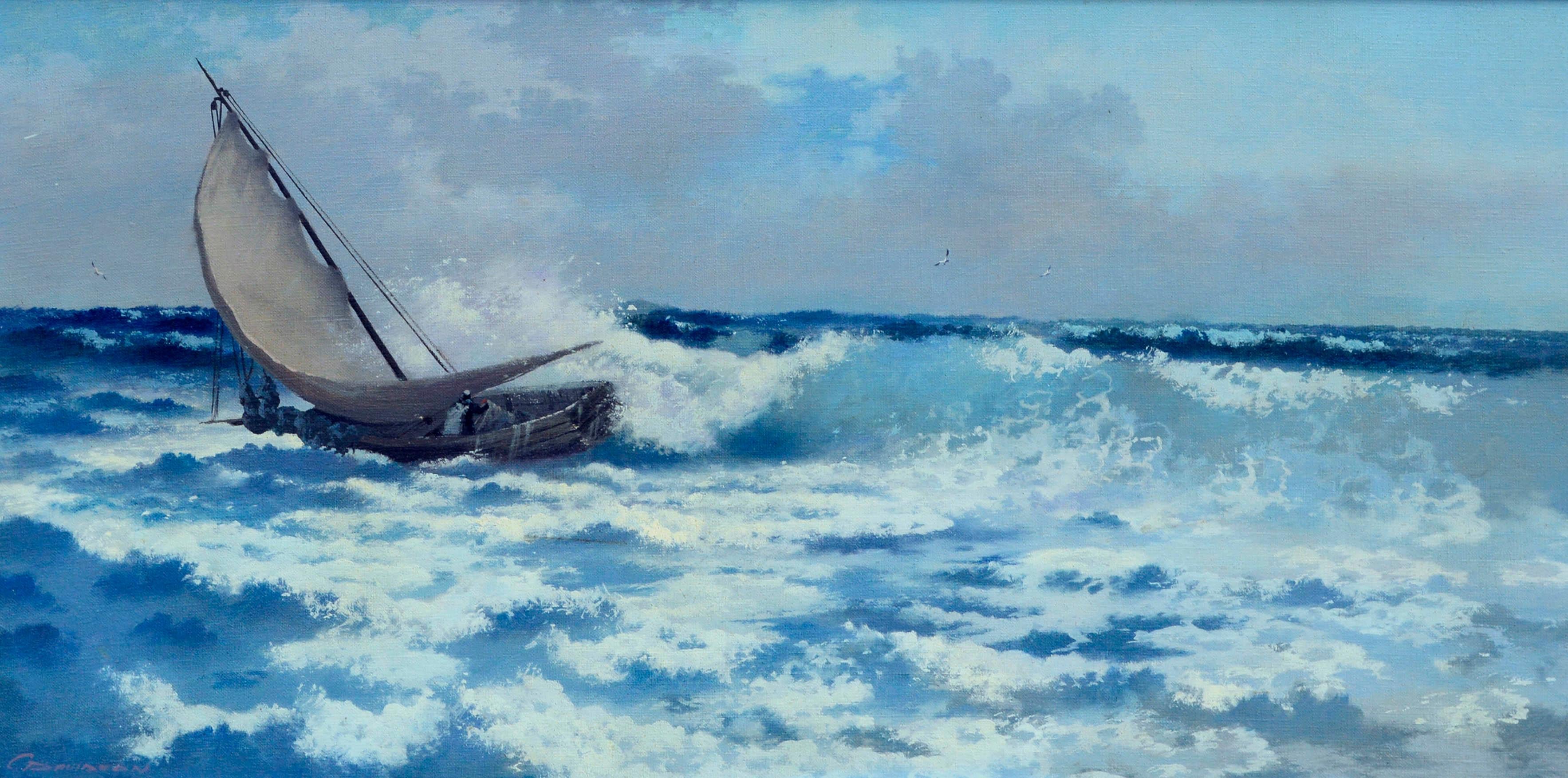 Crashing the Surf, Mid-Century Seascape - Painting by Carl Davidson