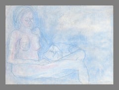 Vintage Reclining Nude - Blue Abstract Figurative 