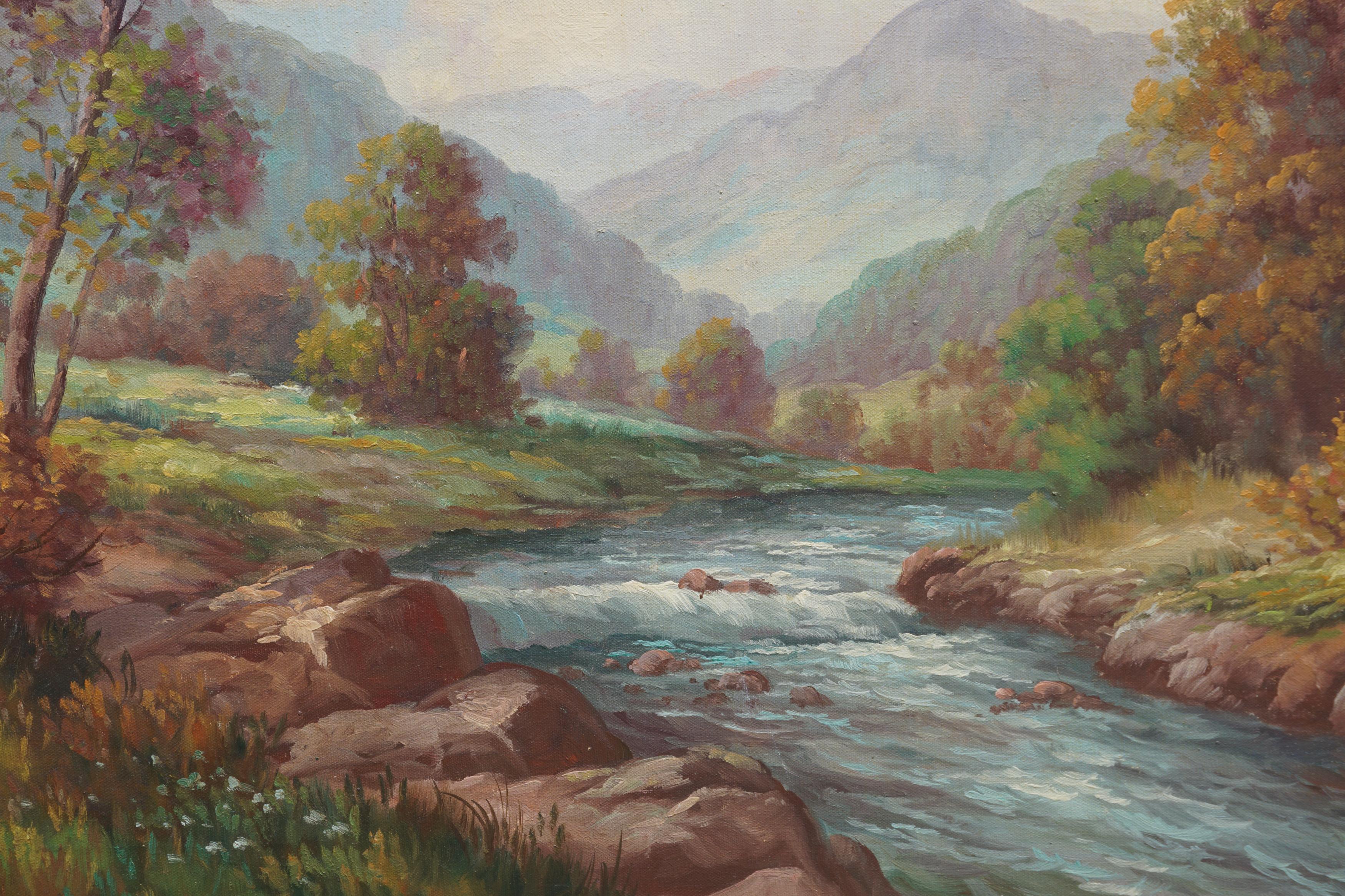 Late 19th Century Sierra Mountains & Stream Landscape - Painting by J Craig