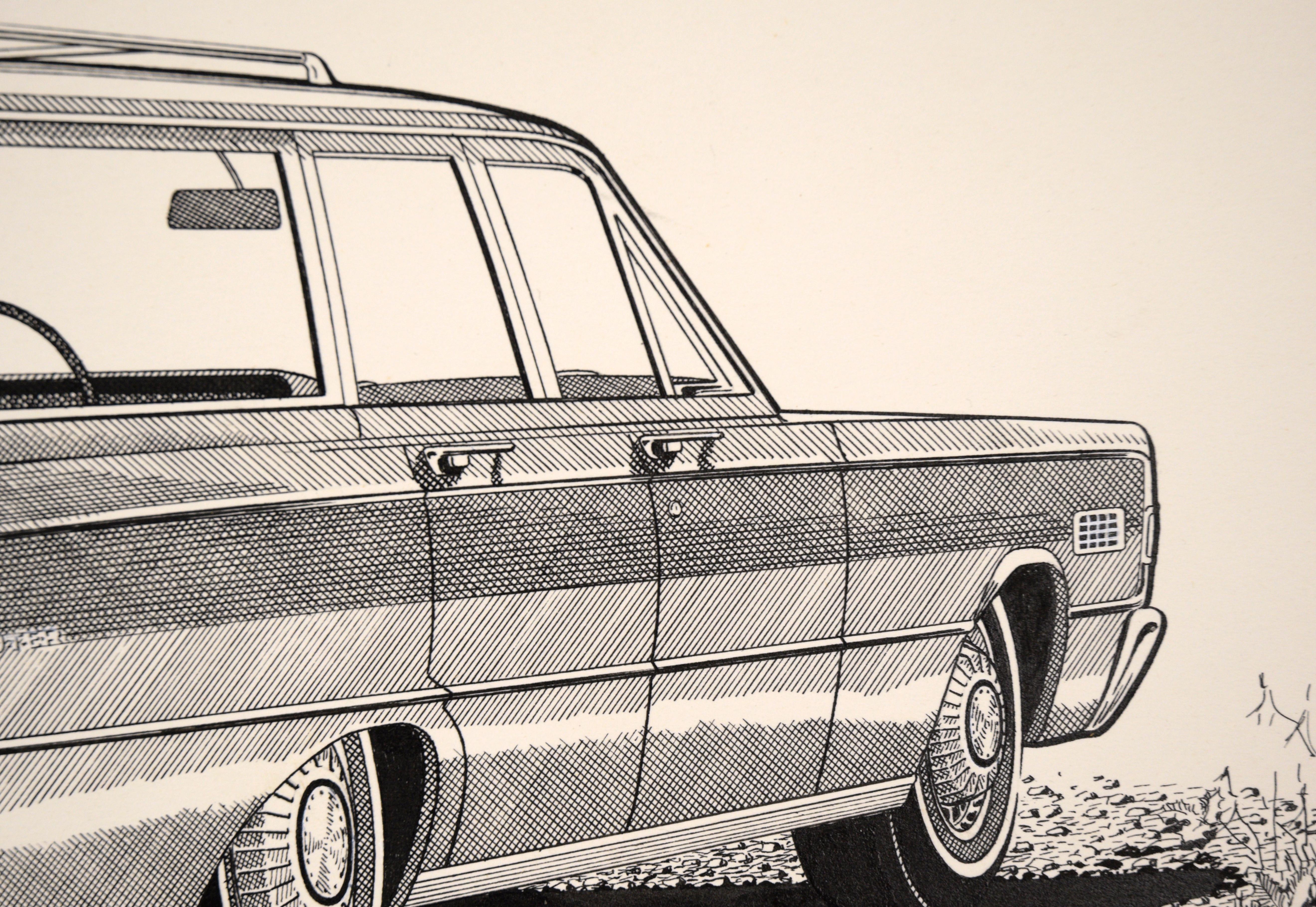1966 Mercury Commuter Station Wagon, Antique Technical Car Illustration - Realist Art by Joseph Yeager