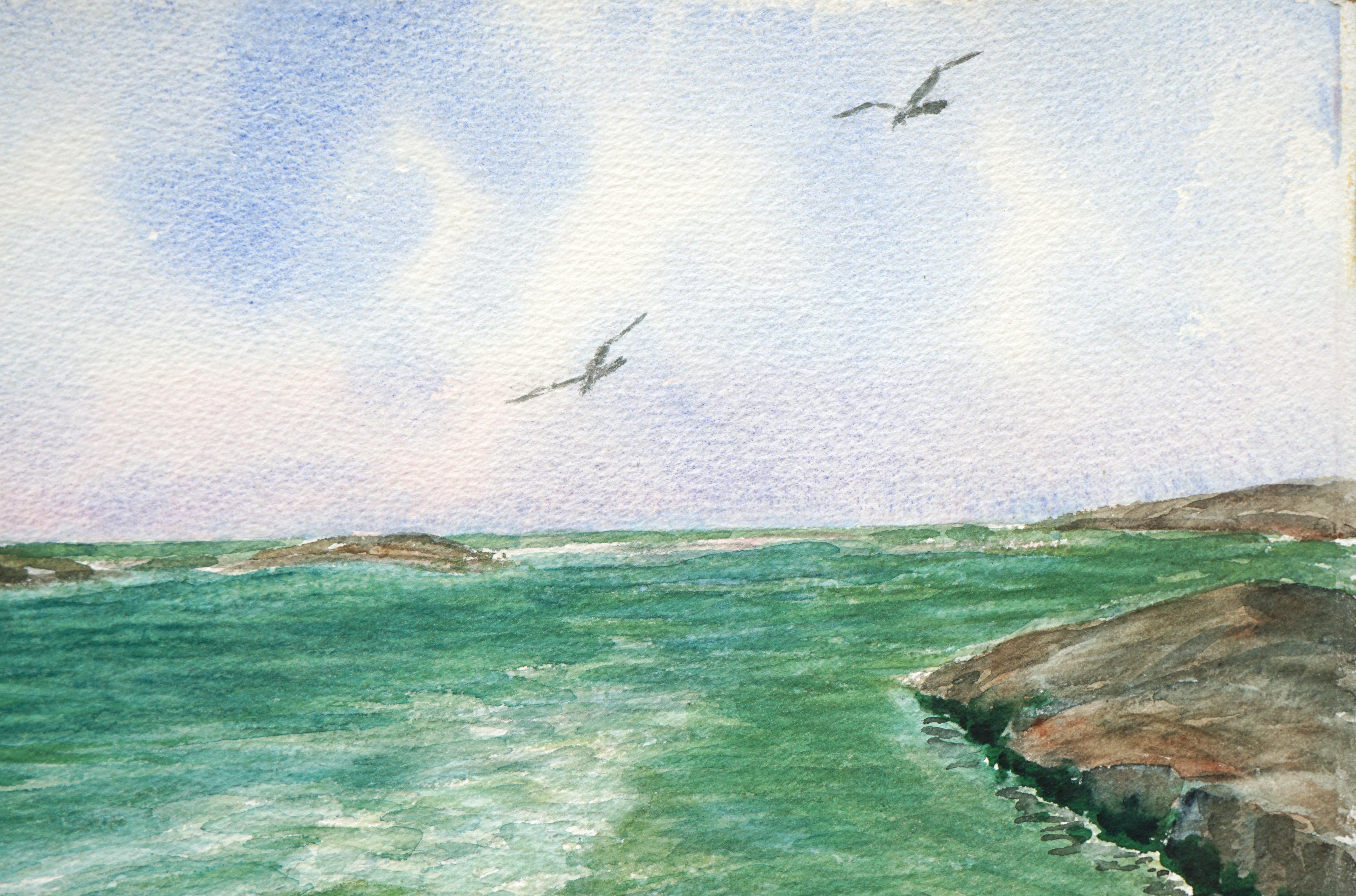 Pool aus Cyan-Tide, Aquarell mit Coastal Seascape aus der Jahrhundertmitte (Amerikanischer Impressionismus), Art, von Joseph Yeager