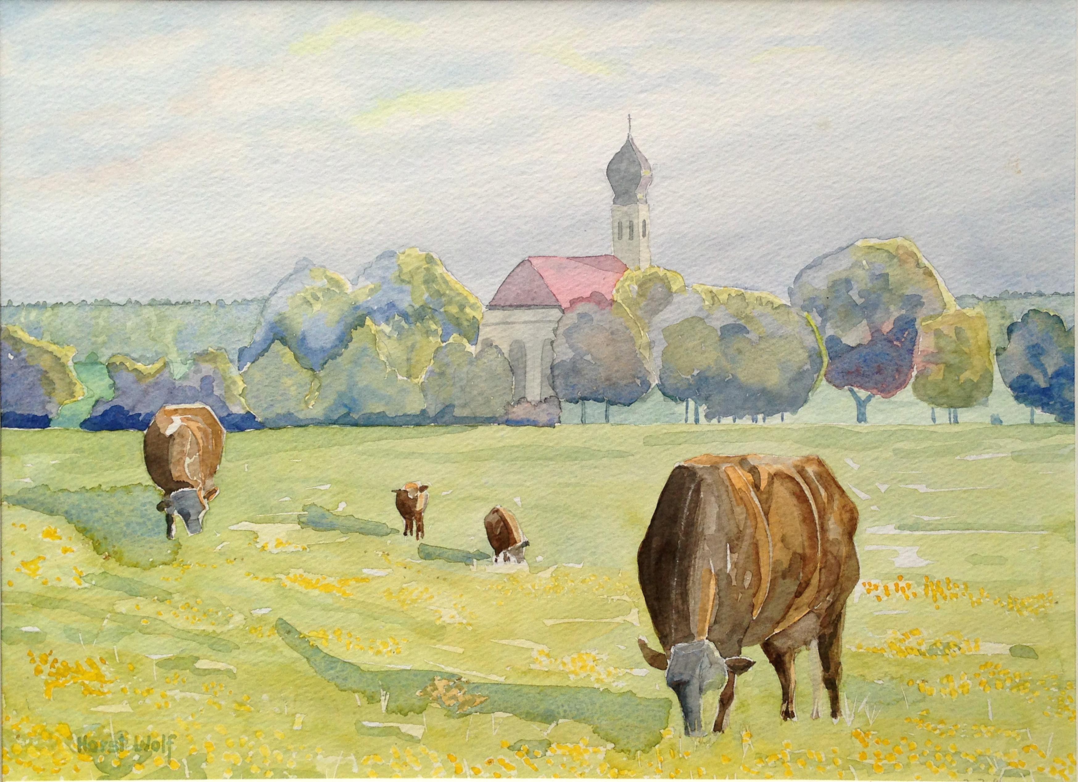 Bucolic Scene Landscape - Painting by Horst Wolf