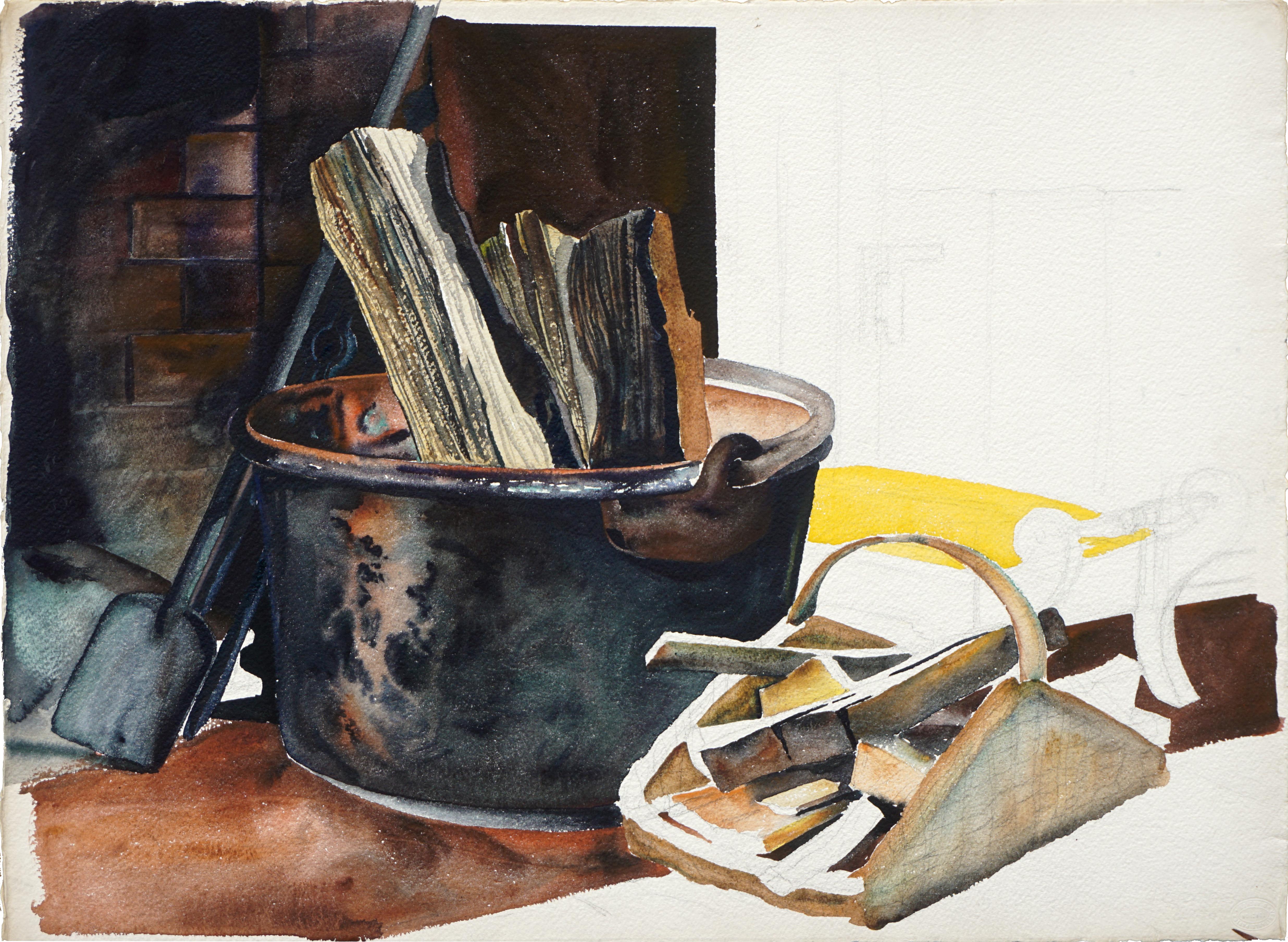 Mid Century Firewood & Hearth Still-Life (partially unfinished) - Art by Joseph Yeager