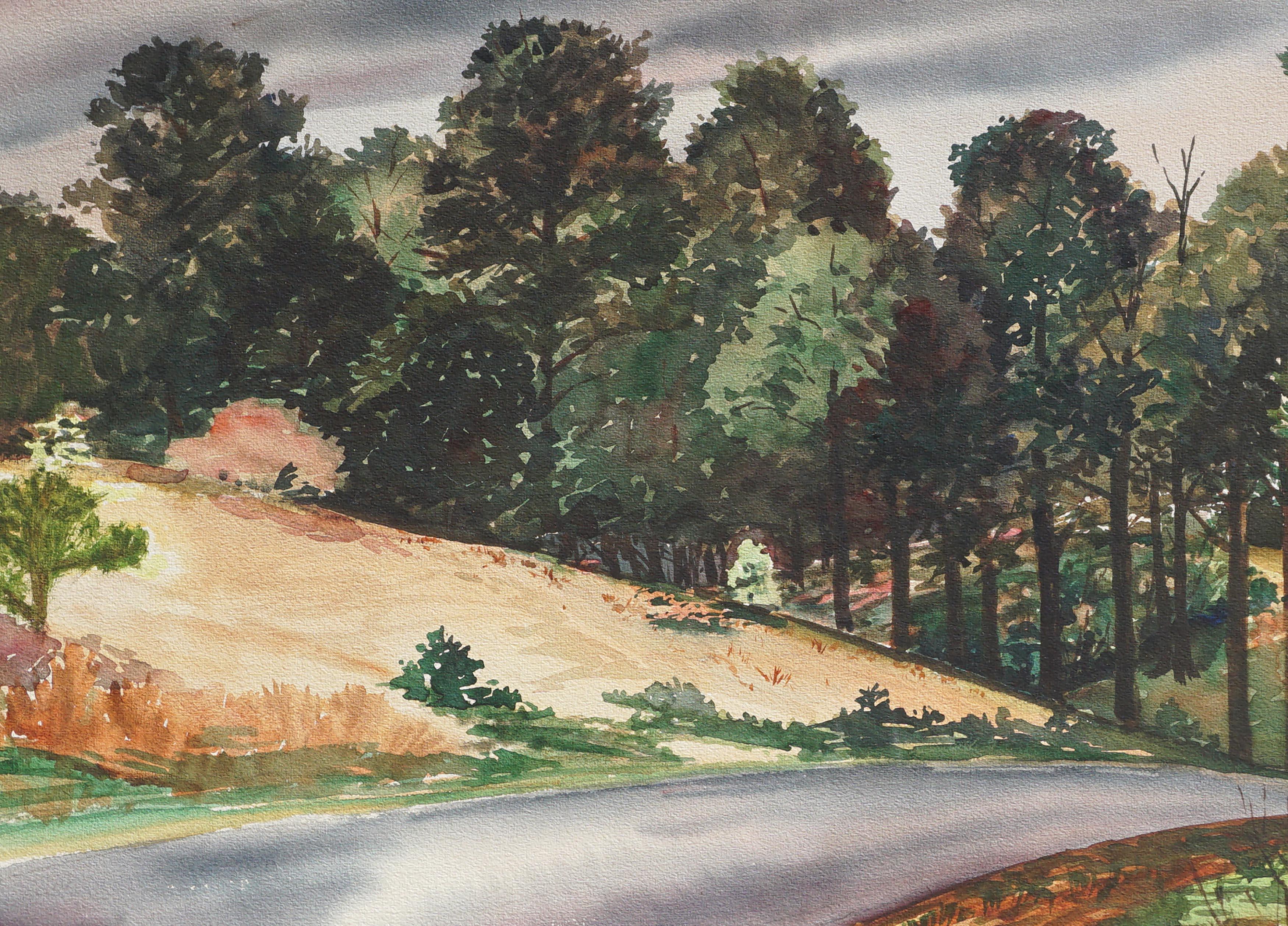 Country Lane in the Pine Forest - Mid Century Landscape Watercolor - Art by Joseph Yeager